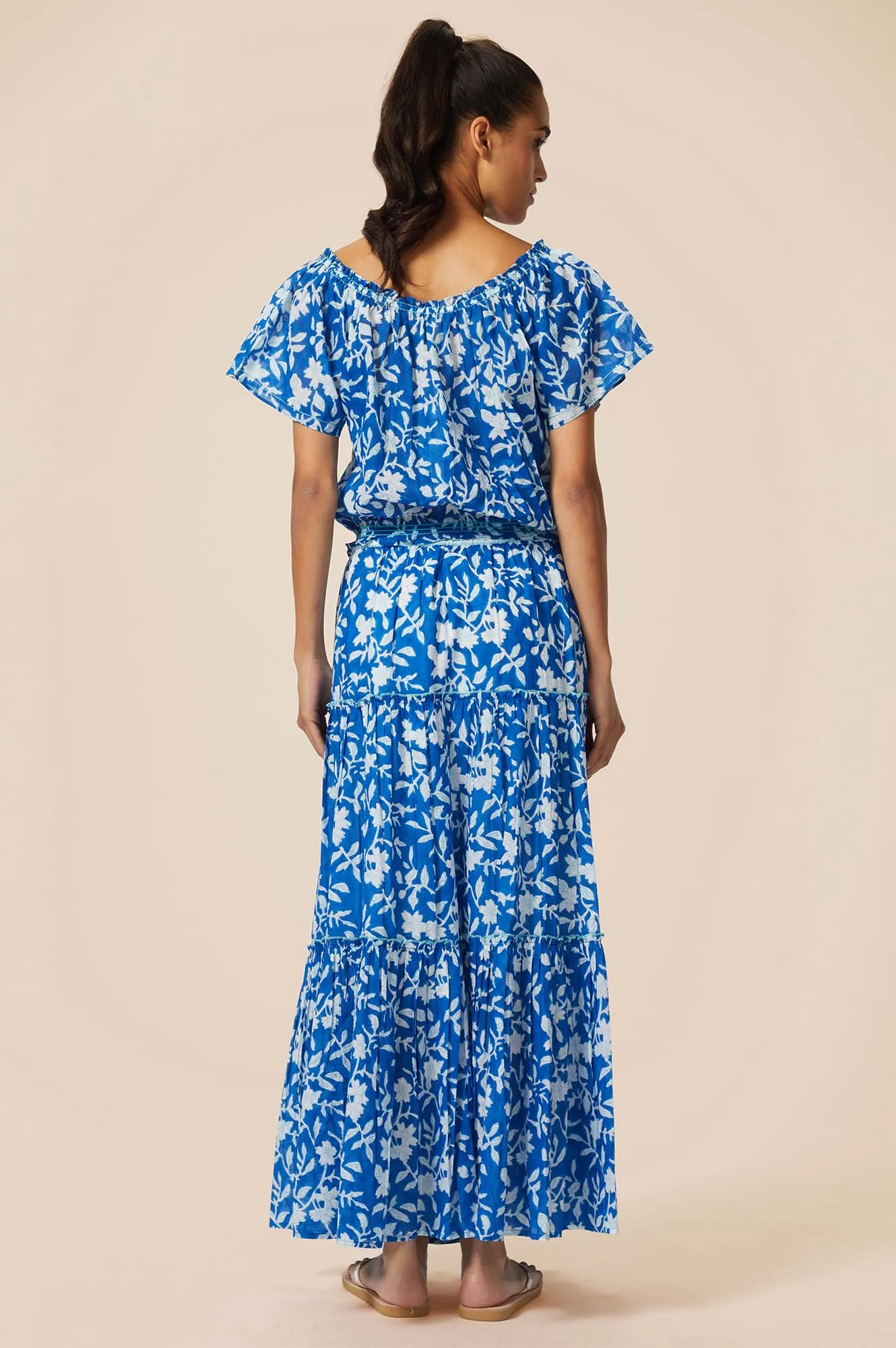 Becks Block Print Skirt | Japanese Flower Cobalt