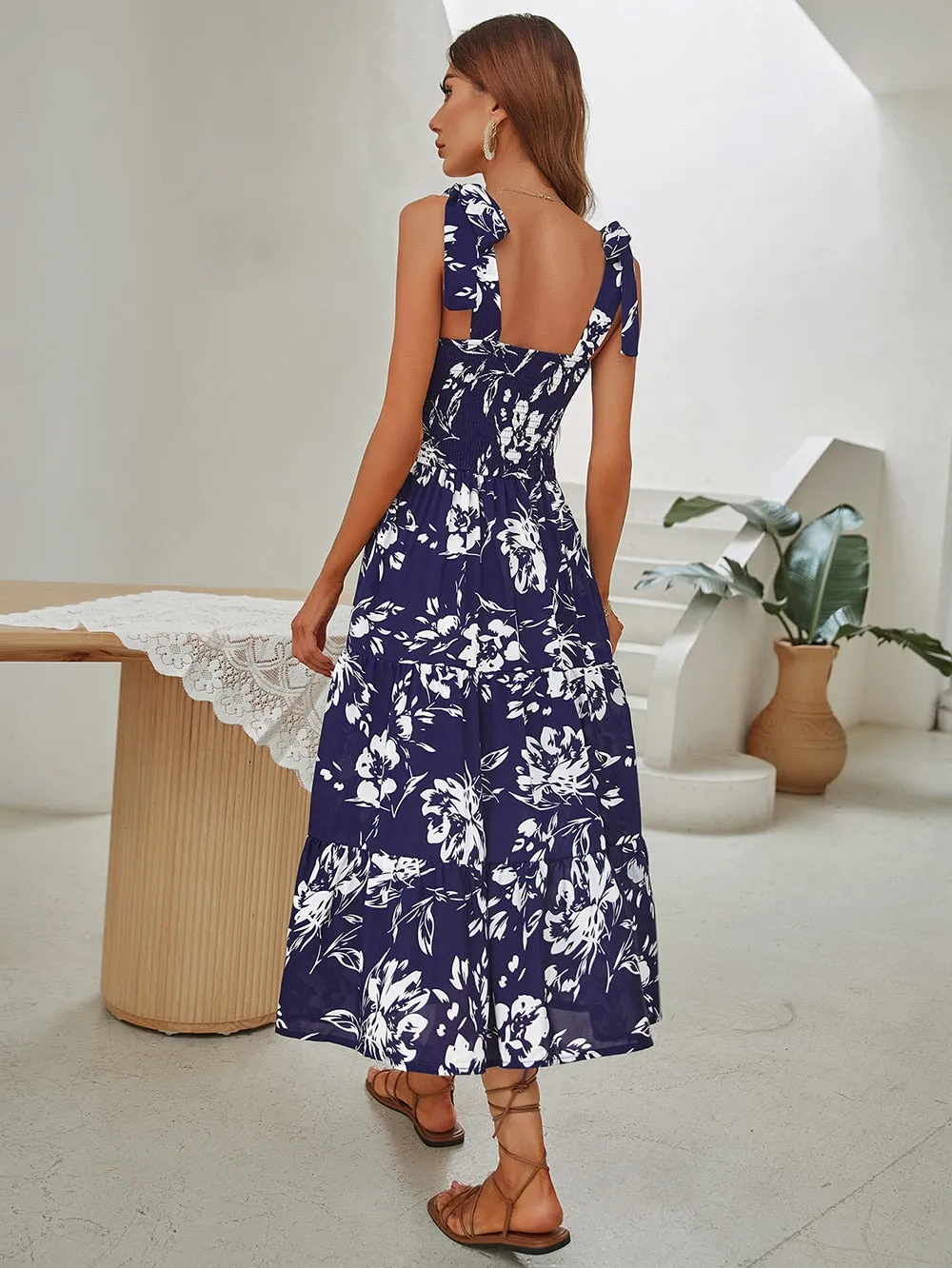 BerriesJam - 2024 Retro Cami Printed Navy Blue Maxi Dress