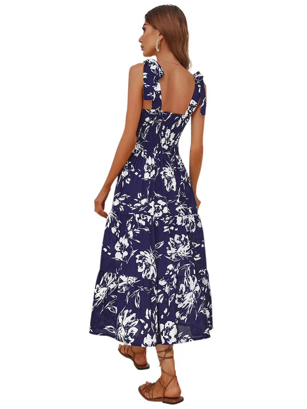 BerriesJam - 2024 Retro Cami Printed Navy Blue Maxi Dress