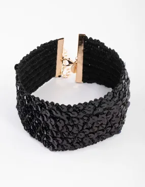 Black Fabric Sequin Choker