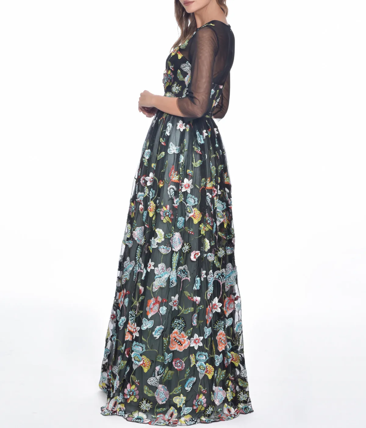 Black Floral Tulle Gown