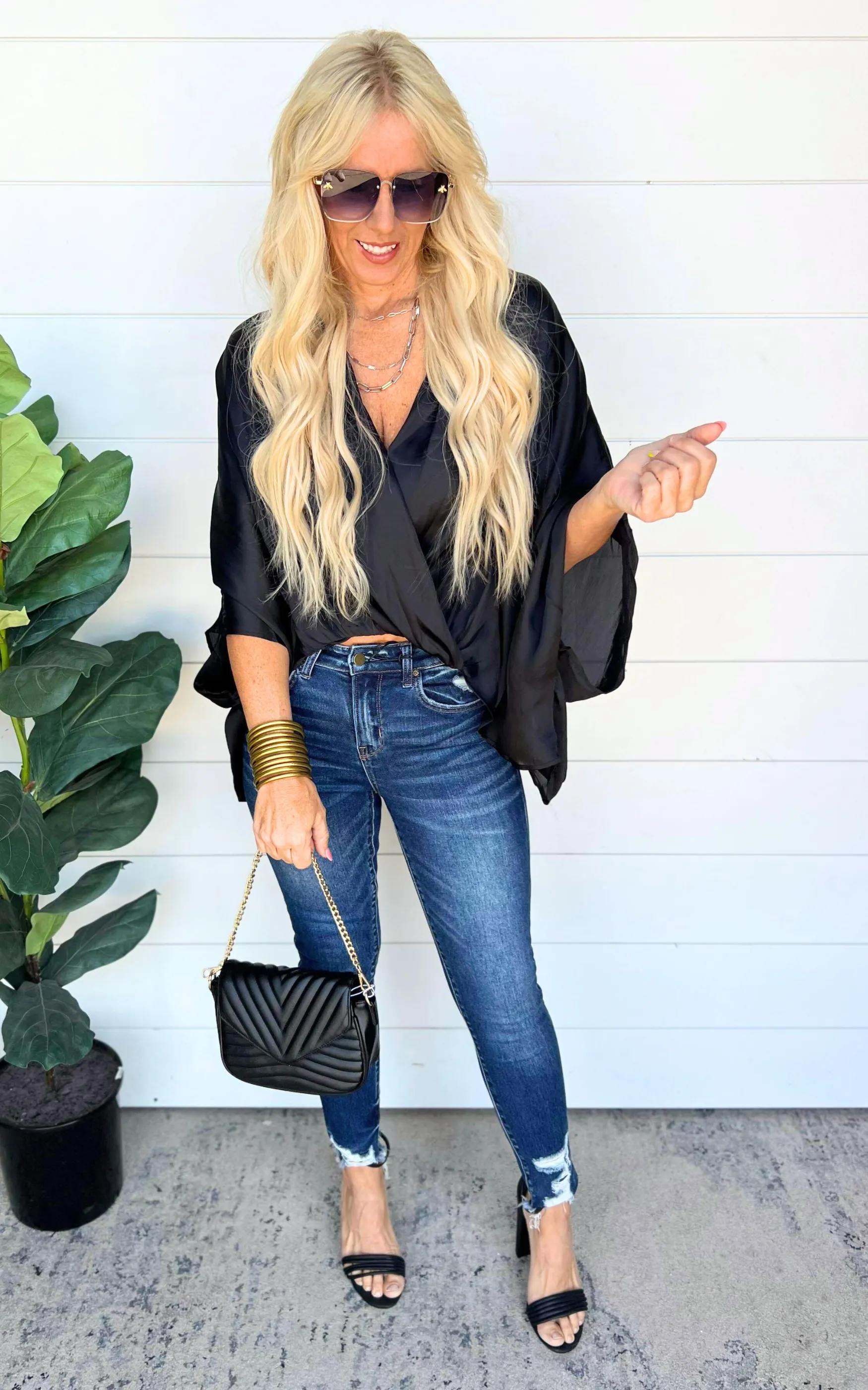 Black Oversized Surplice V-Neck Top* | FINAL SALE