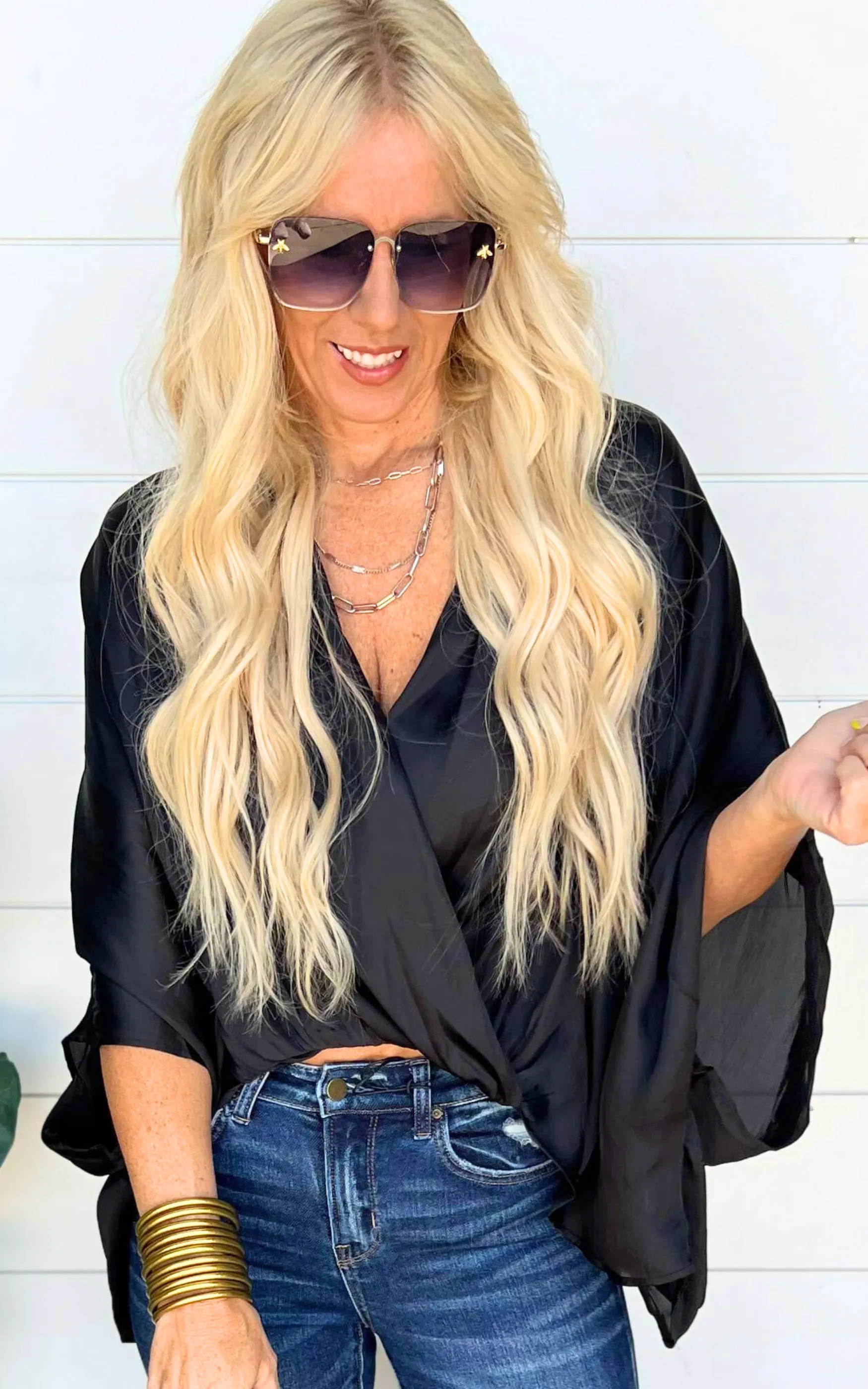 Black Oversized Surplice V-Neck Top* | FINAL SALE