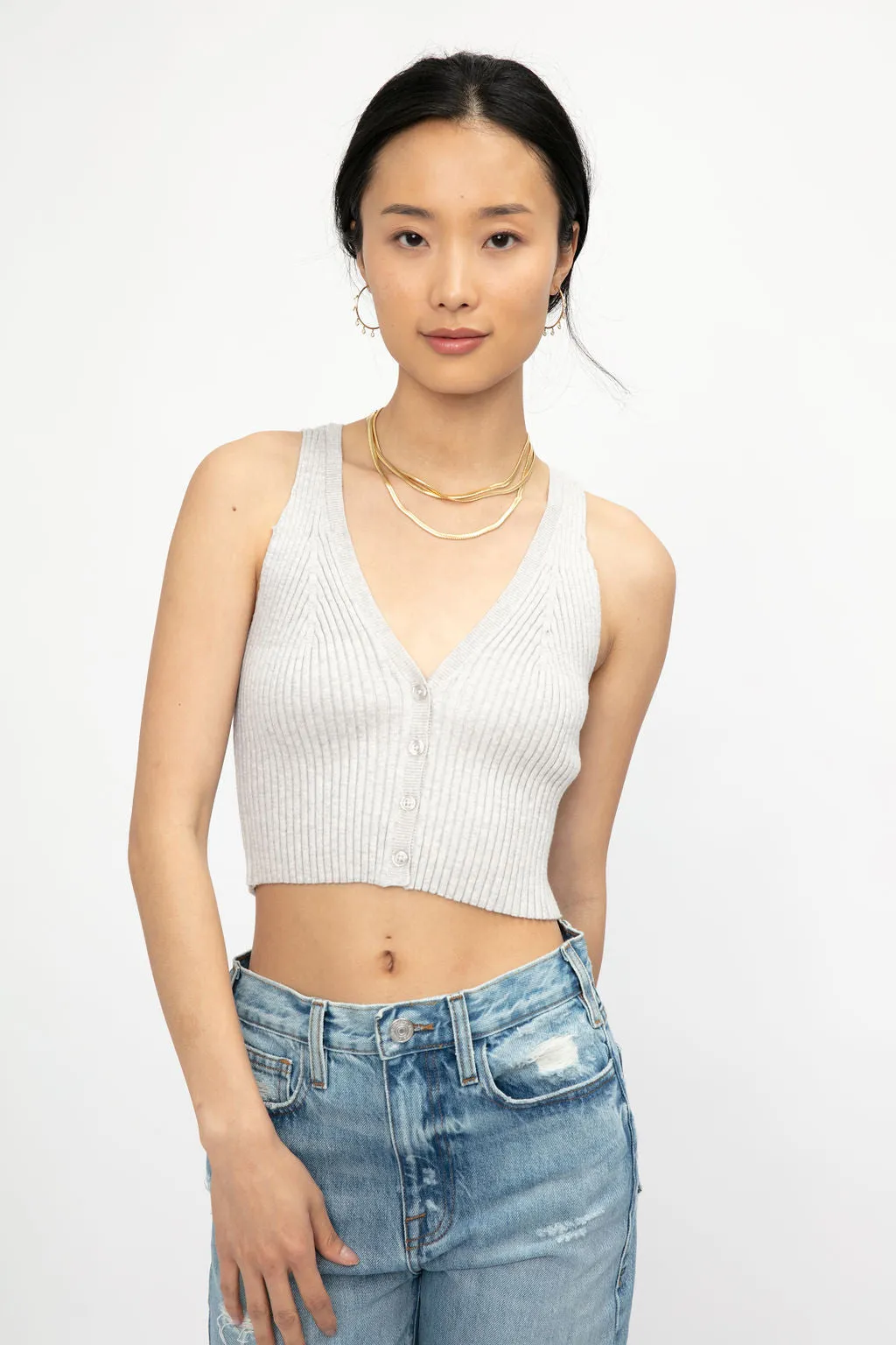 Blended Knit Cropped Tank in Ash