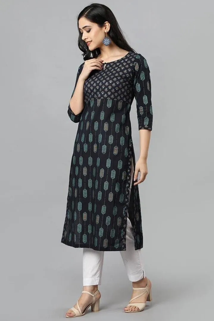 Blue Buta Cotton Long Kurta