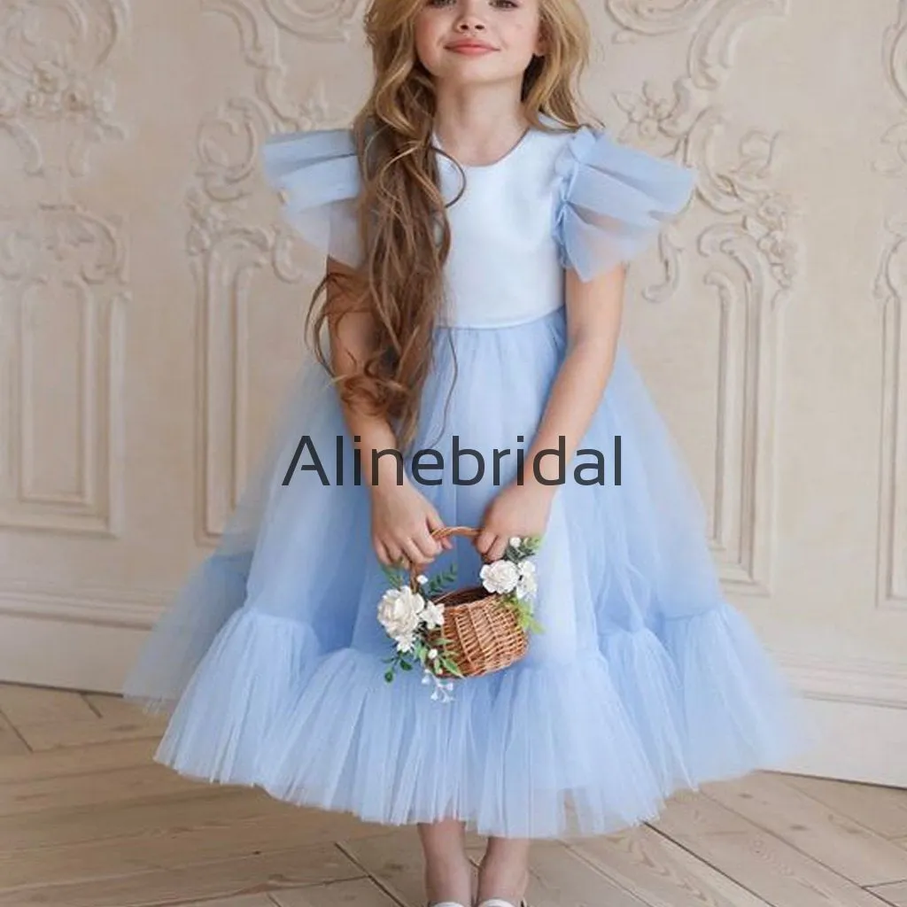 Blue Pink Tulle Cute Cheap Flower Girl Dresses FGS147