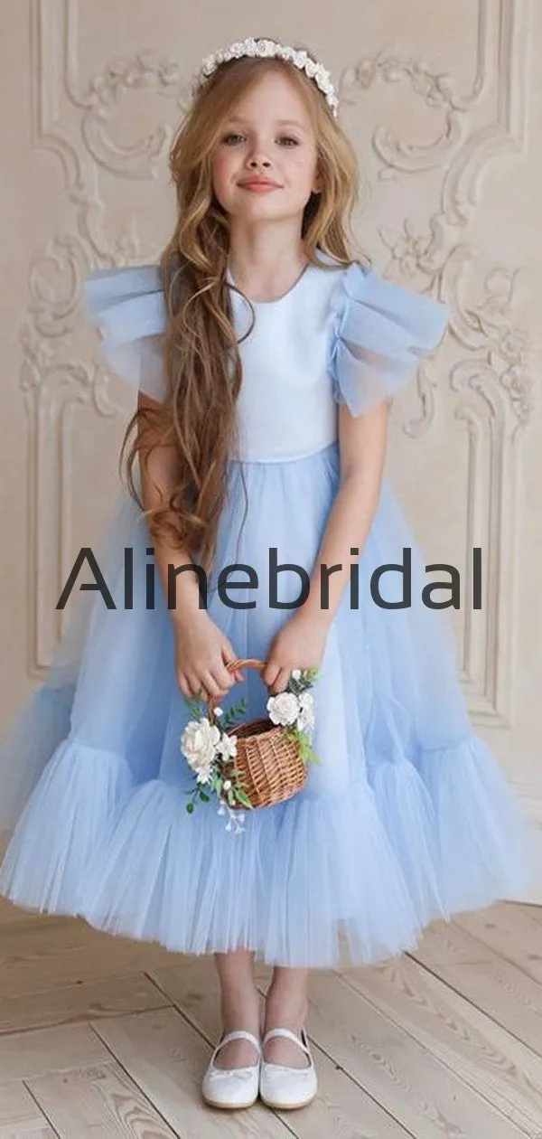 Blue Pink Tulle Cute Cheap Flower Girl Dresses FGS147