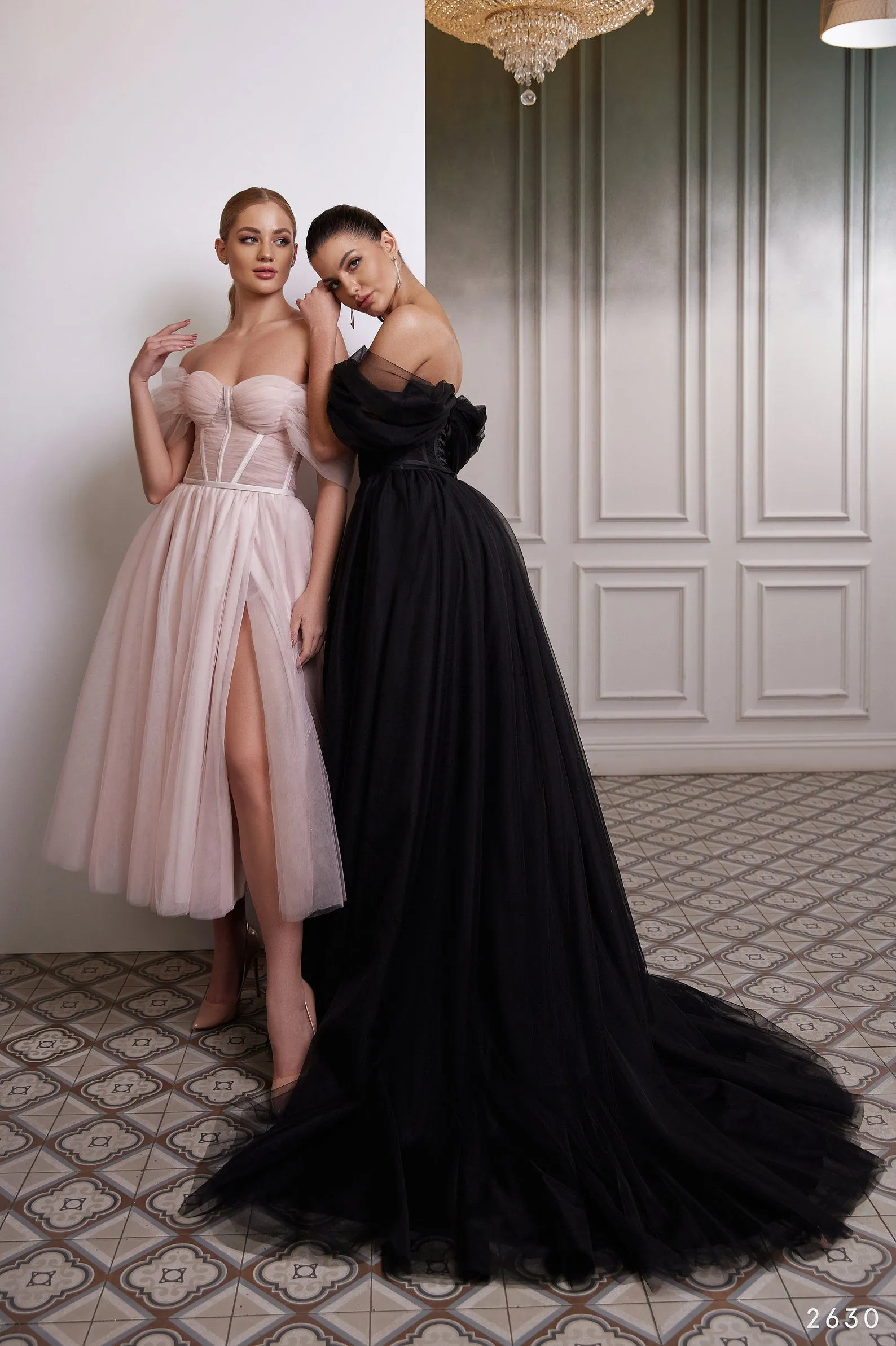 Blush Tulle Off Shoulder Corset Dress, Black Tulle Corset Gown