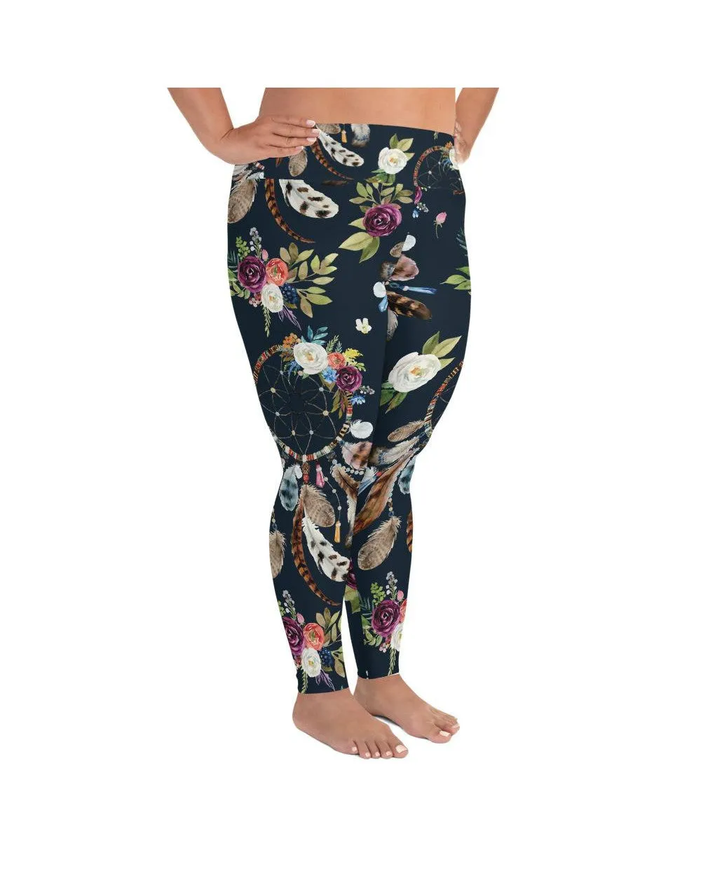 Boho Dreamcatcher and Flower Plus Size Leggings