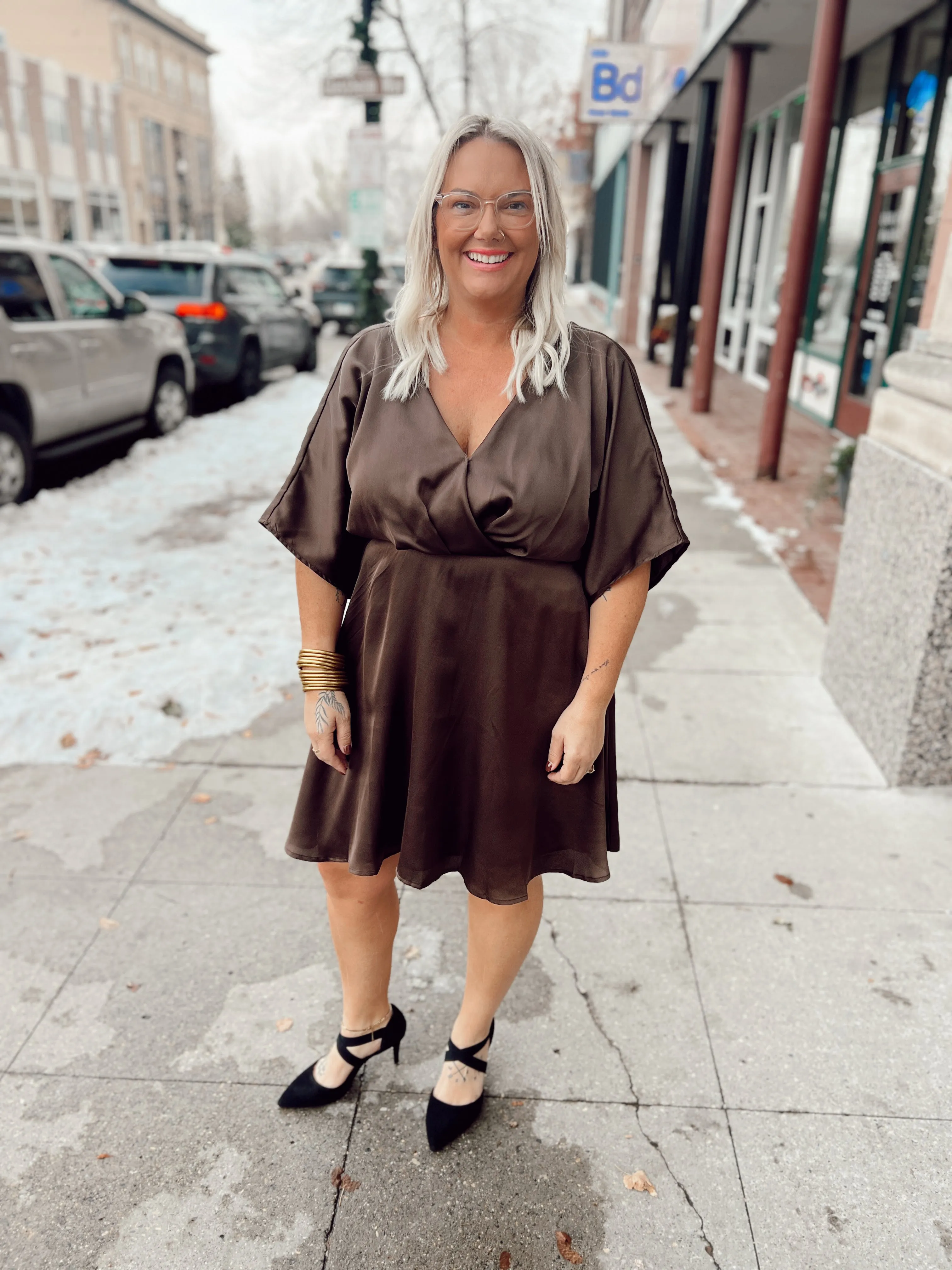 Brown Kimono Sleeve Dress