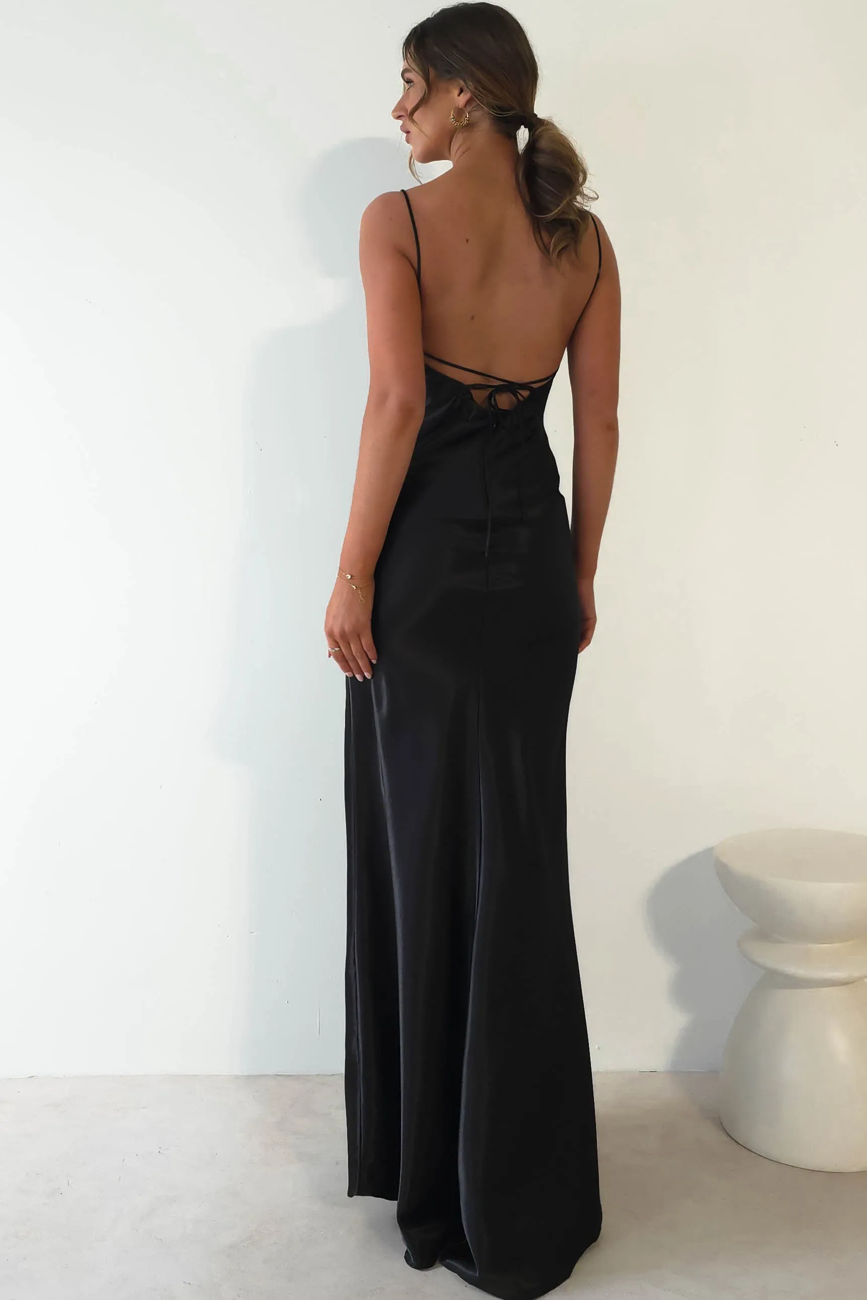 Celinee Satin Maxi Gown | Black