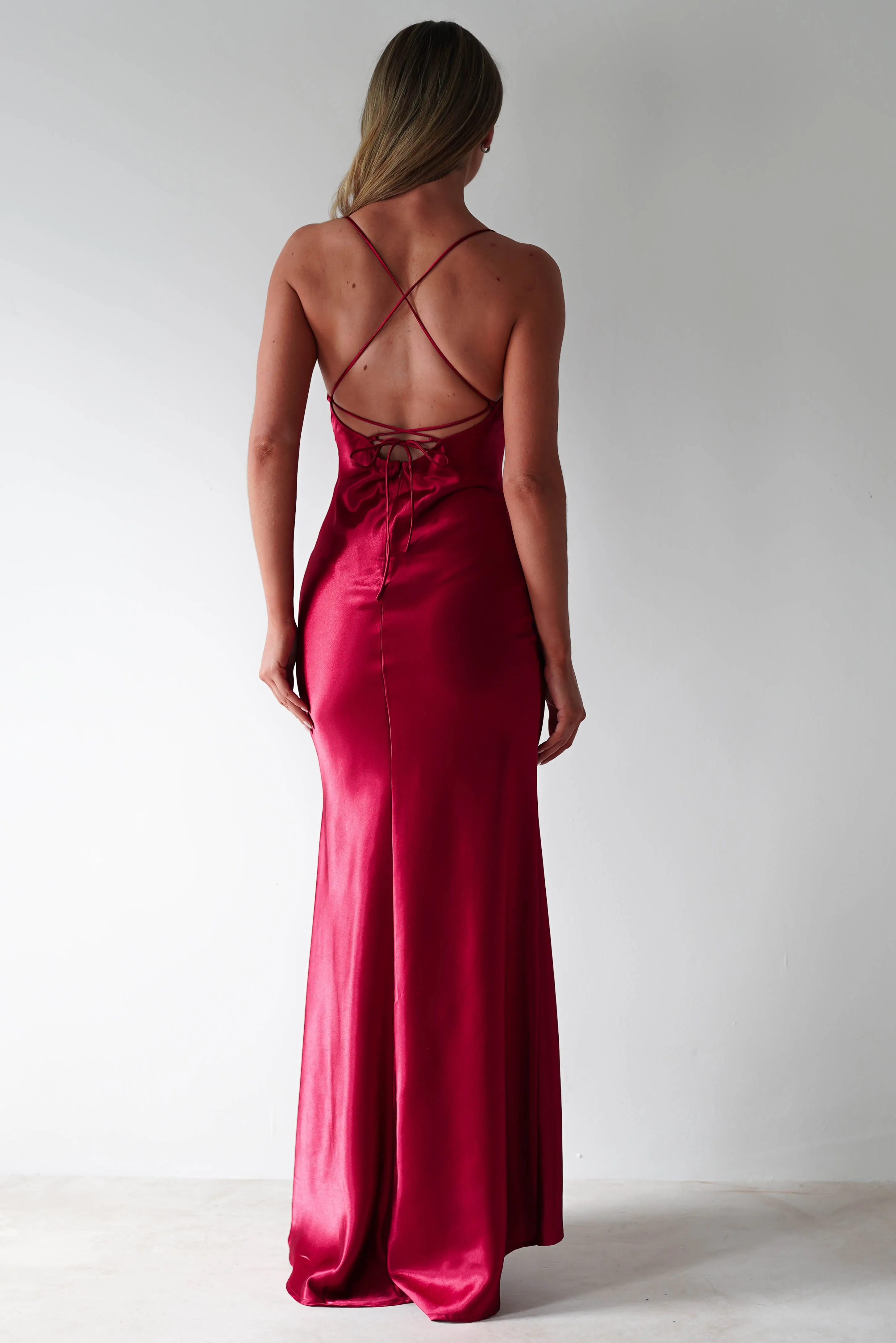 Celinee Satin Maxi Gown | Red