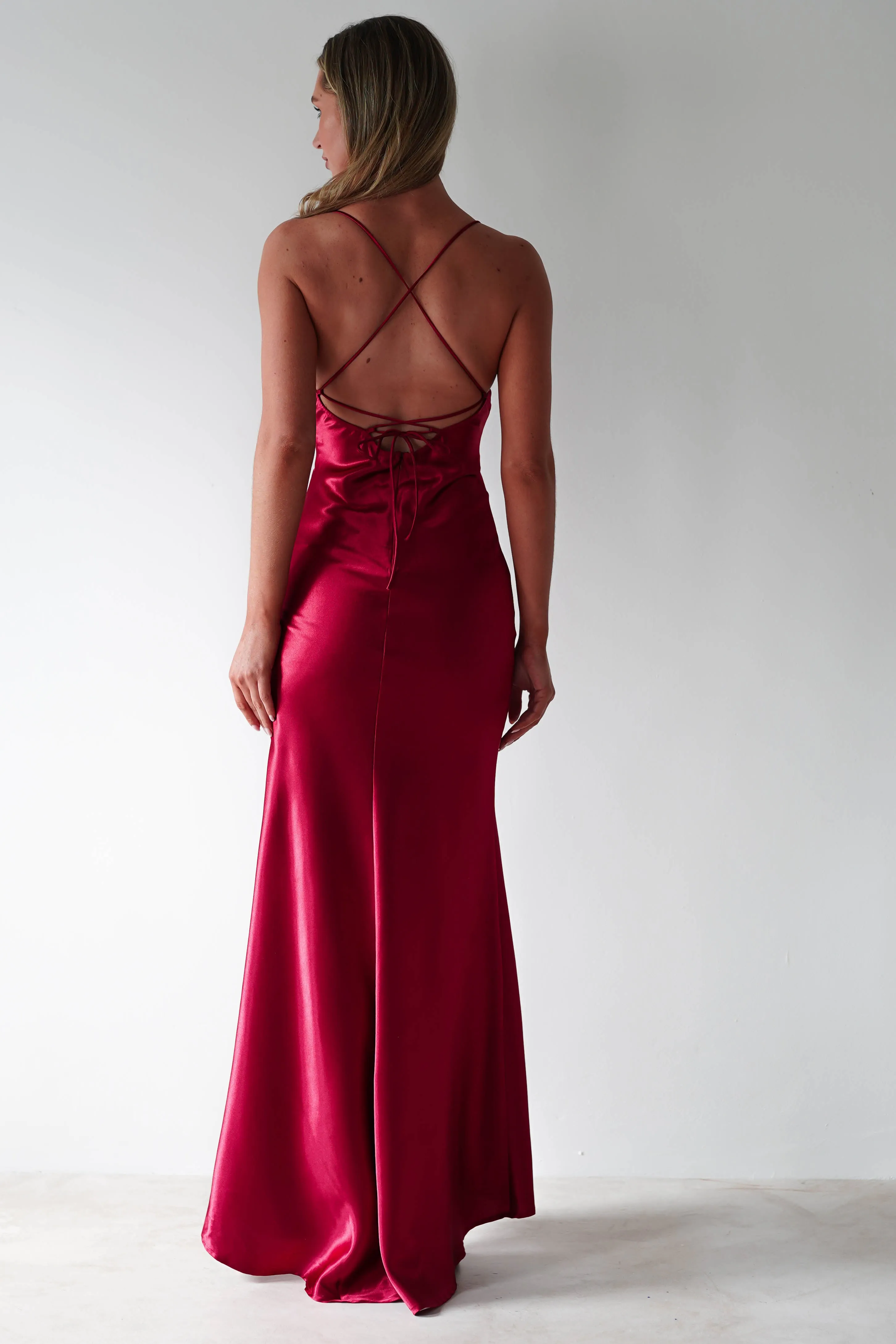 Celinee Satin Maxi Gown | Red