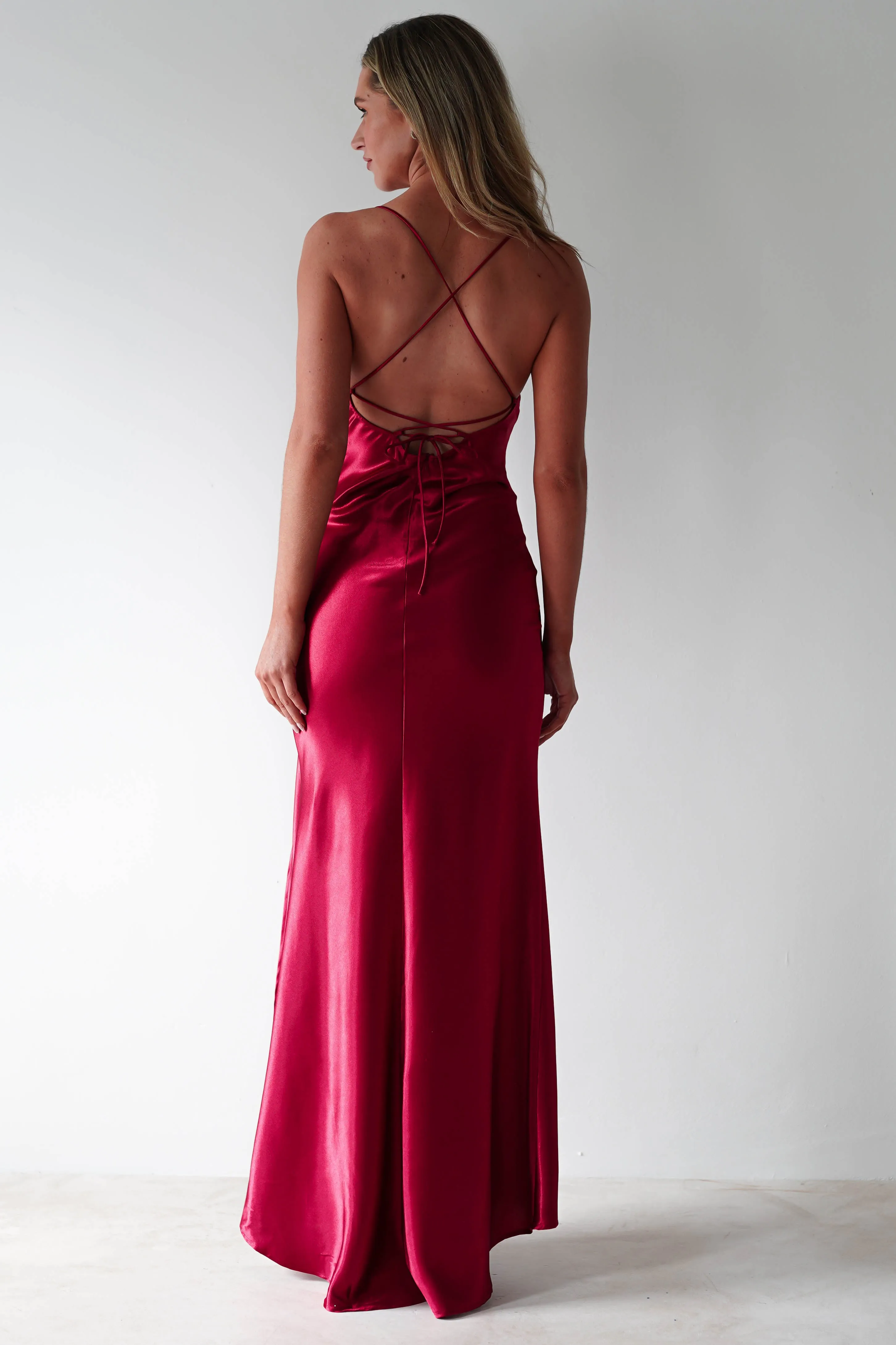 Celinee Satin Maxi Gown | Red