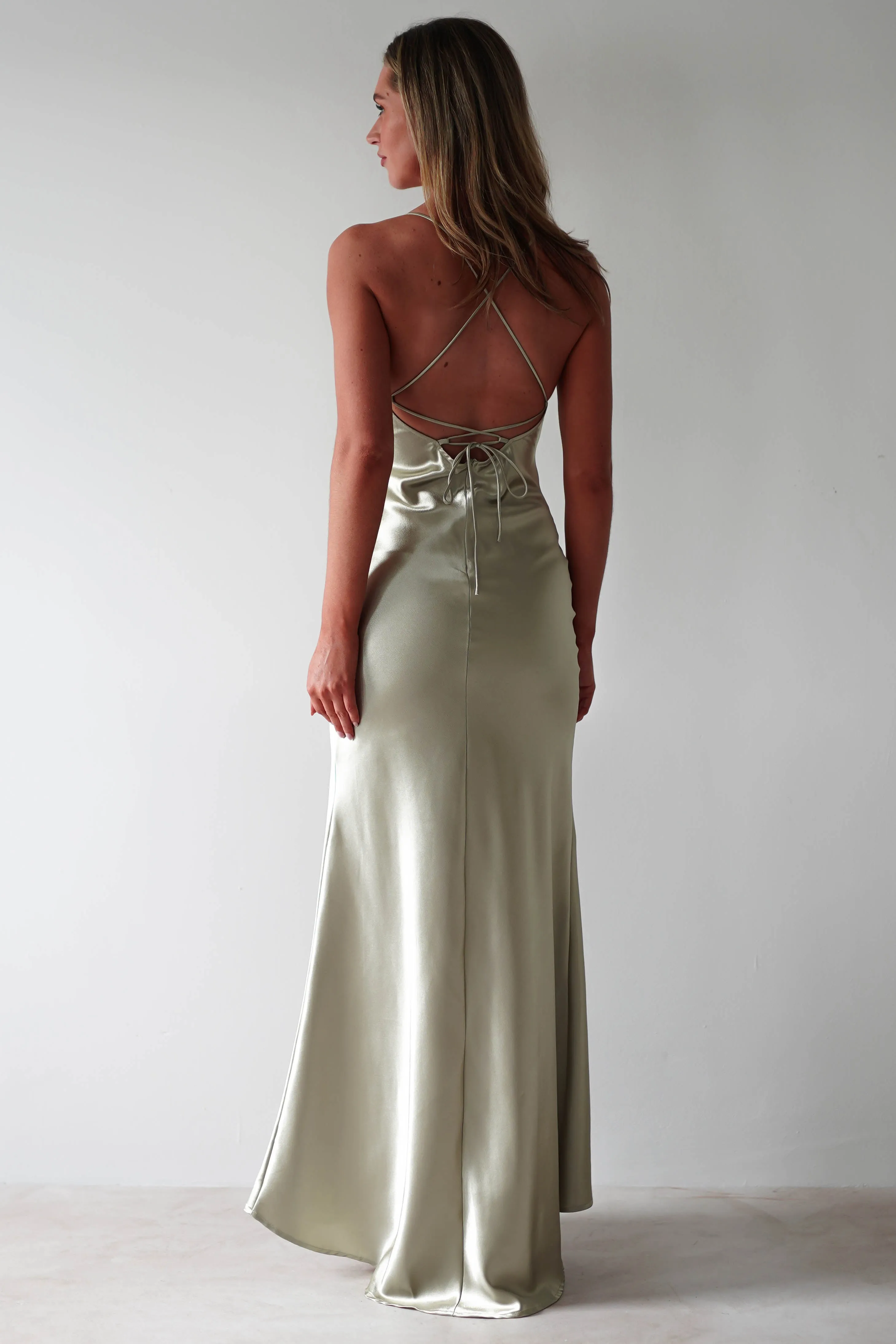 Celinee Satin Maxi Gown | Sage