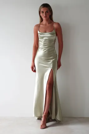 Celinee Satin Maxi Gown | Sage