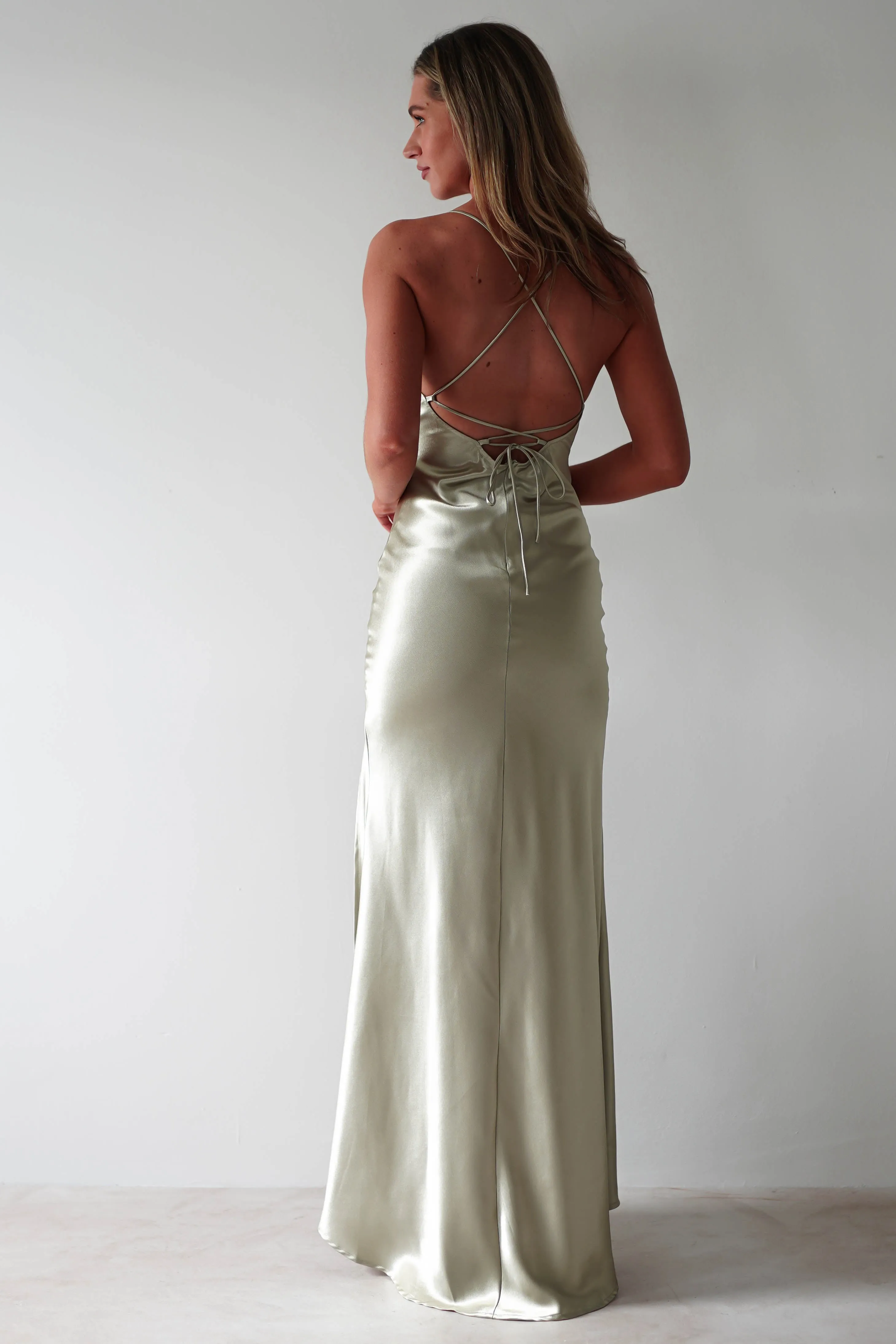 Celinee Satin Maxi Gown | Sage