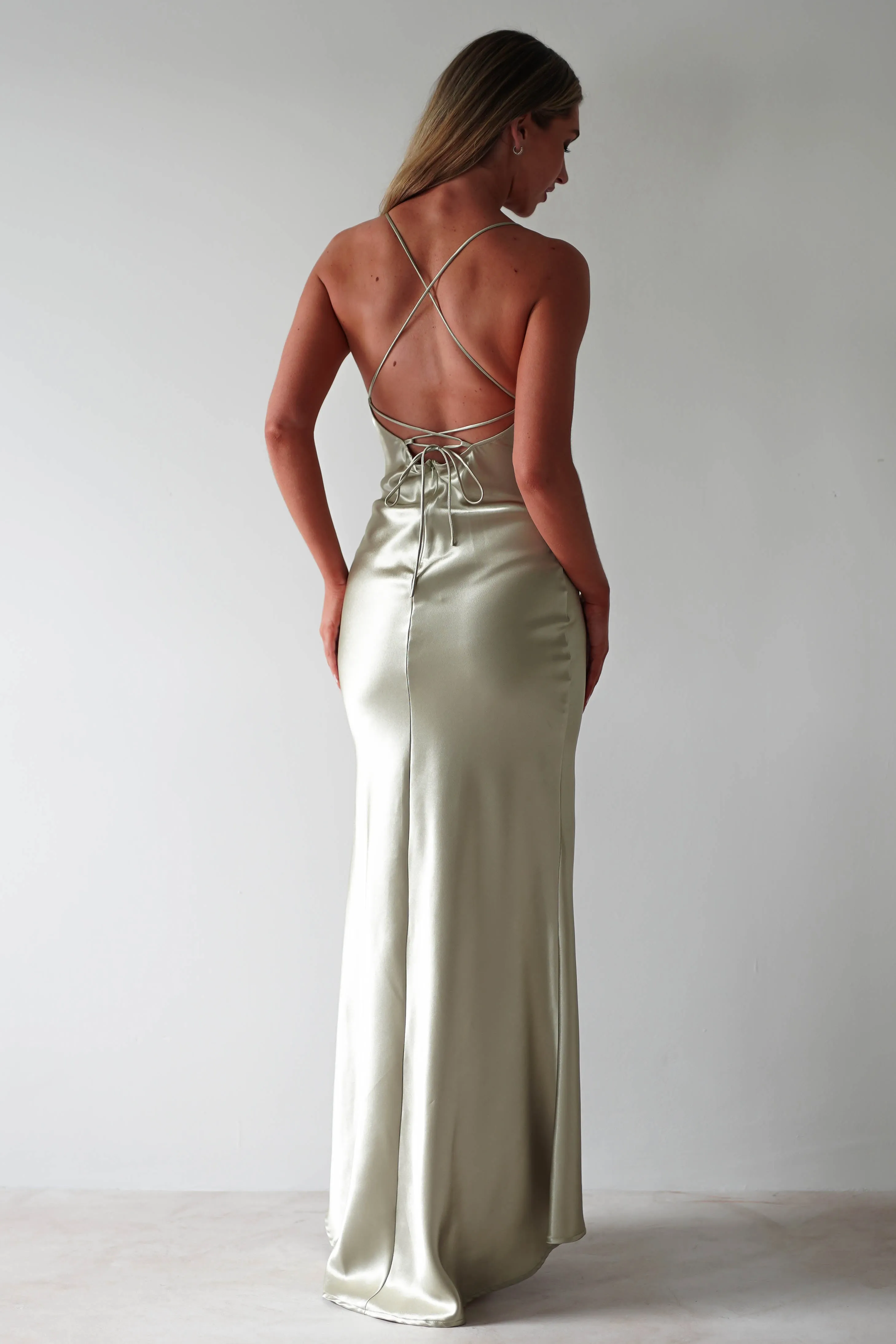 Celinee Satin Maxi Gown | Sage