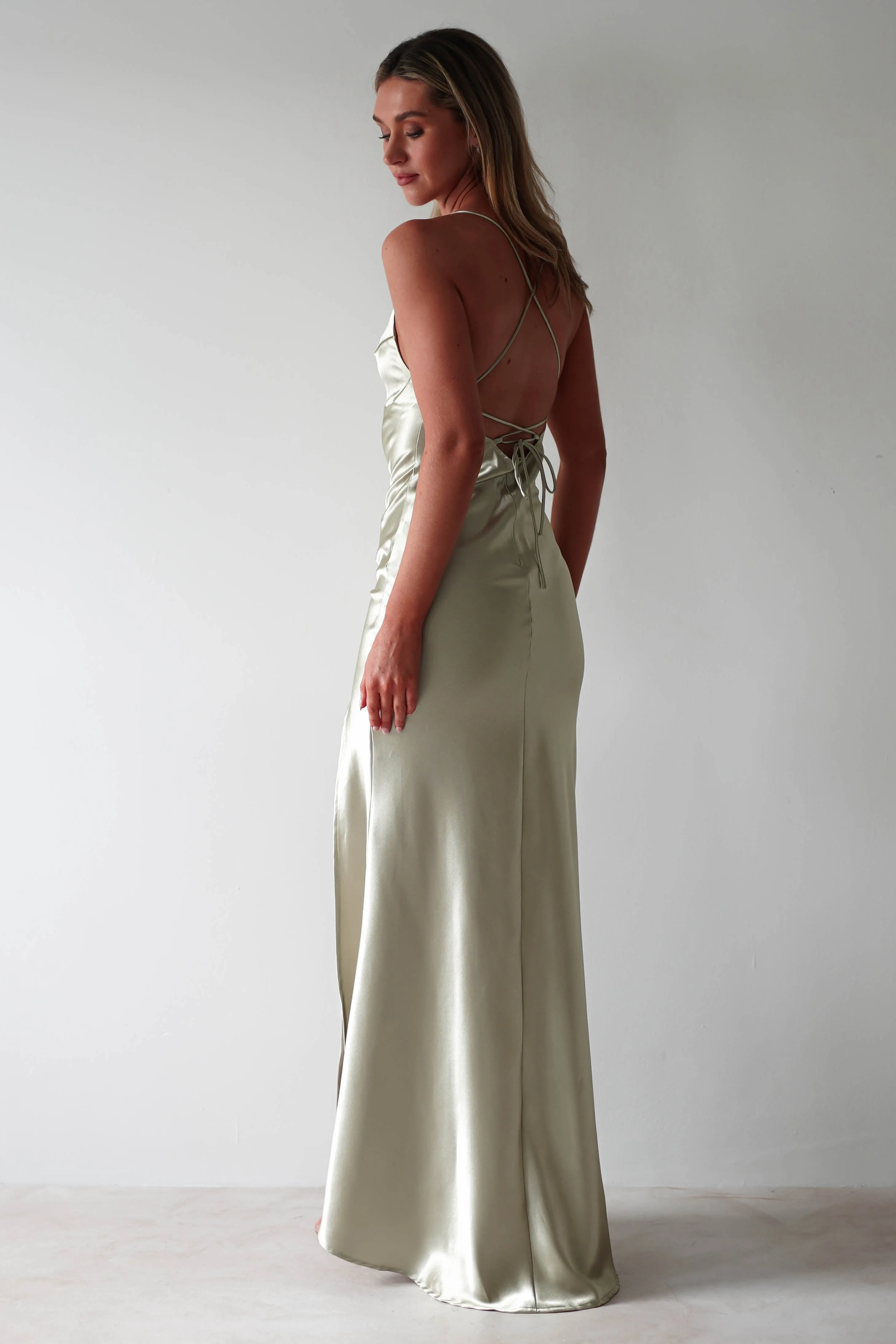 Celinee Satin Maxi Gown | Sage