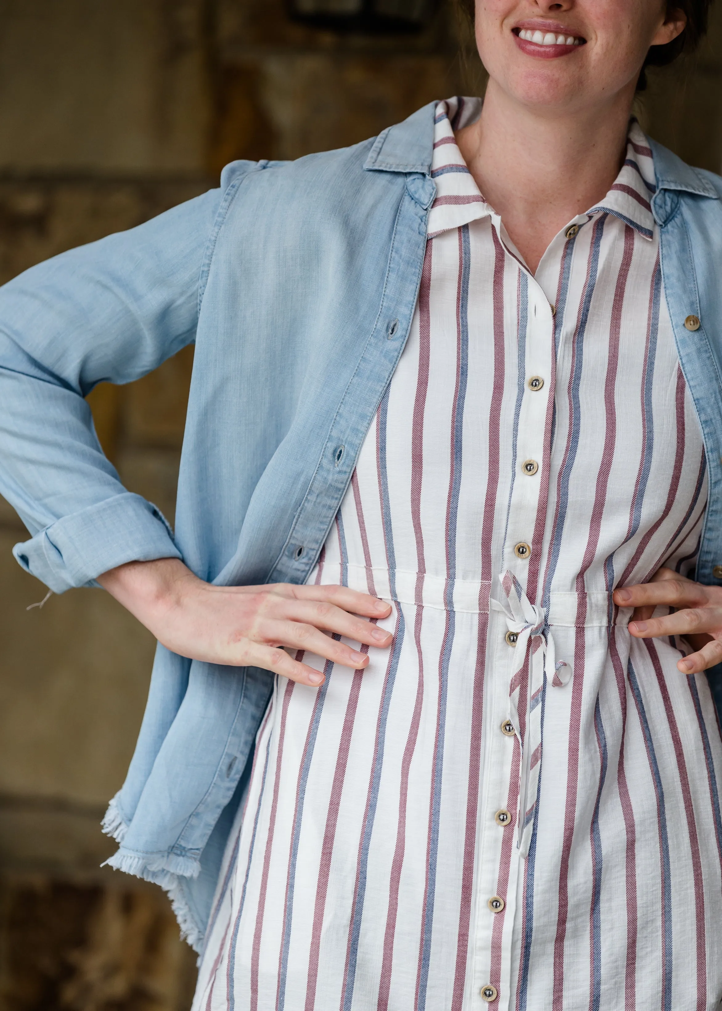 Chambray Fringe Hem Button Up Top - FINAL SALE