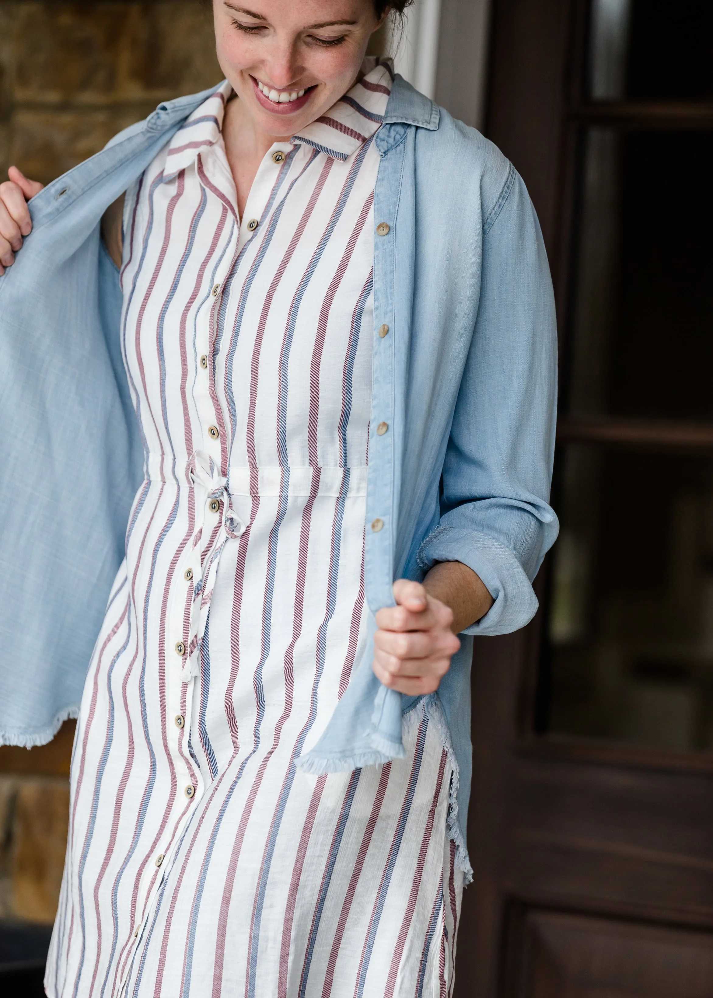 Chambray Fringe Hem Button Up Top - FINAL SALE