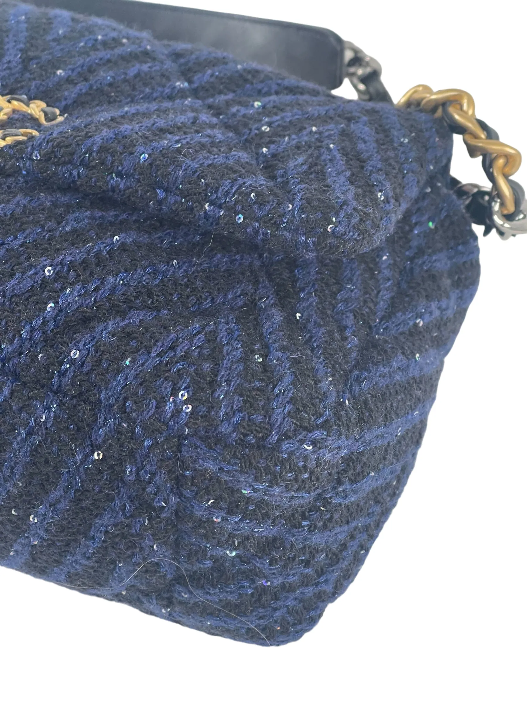 Chanel 19 Navy Sequins & Tweed Handbag