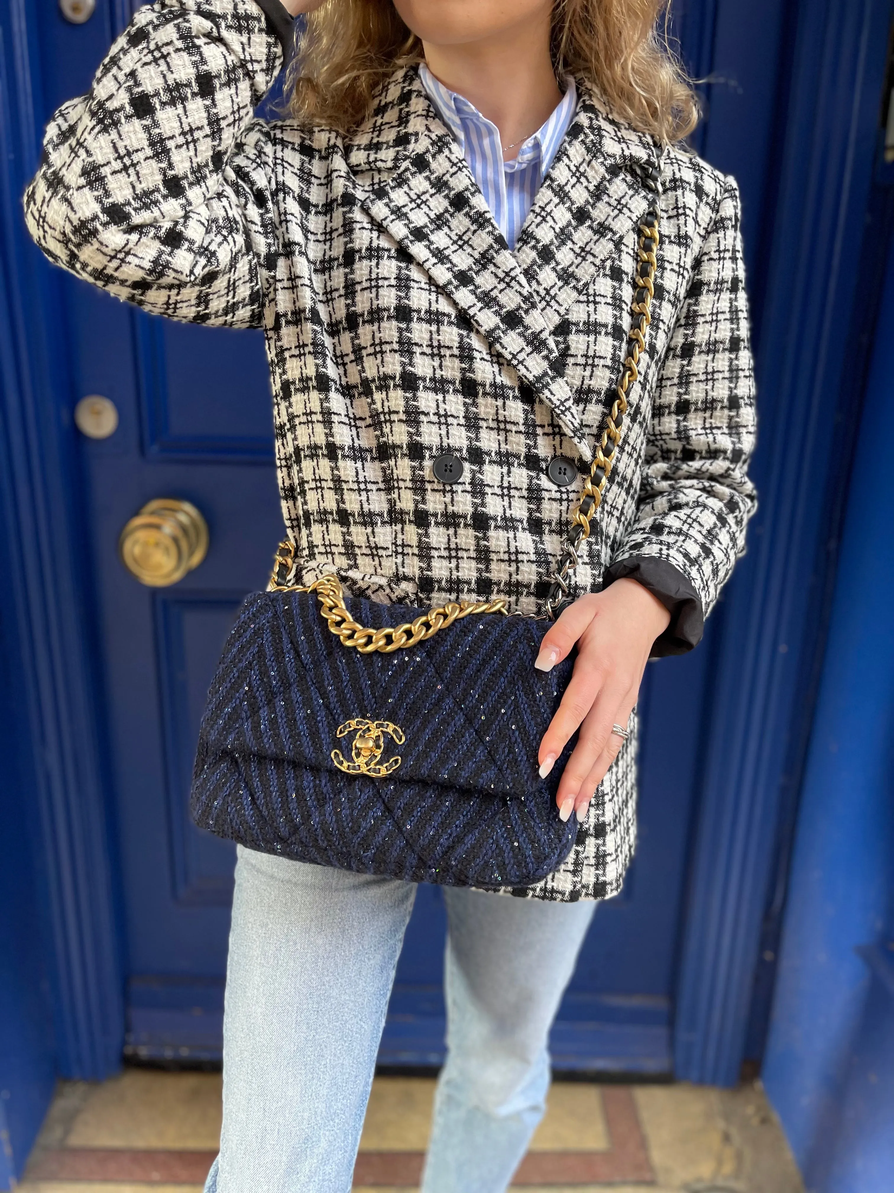 Chanel 19 Navy Sequins & Tweed Handbag