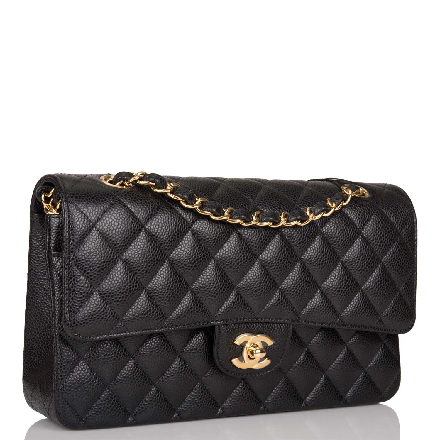 Chanel Black Quilted Caviar Medium Classic Double Flap Bag Gold Hardware