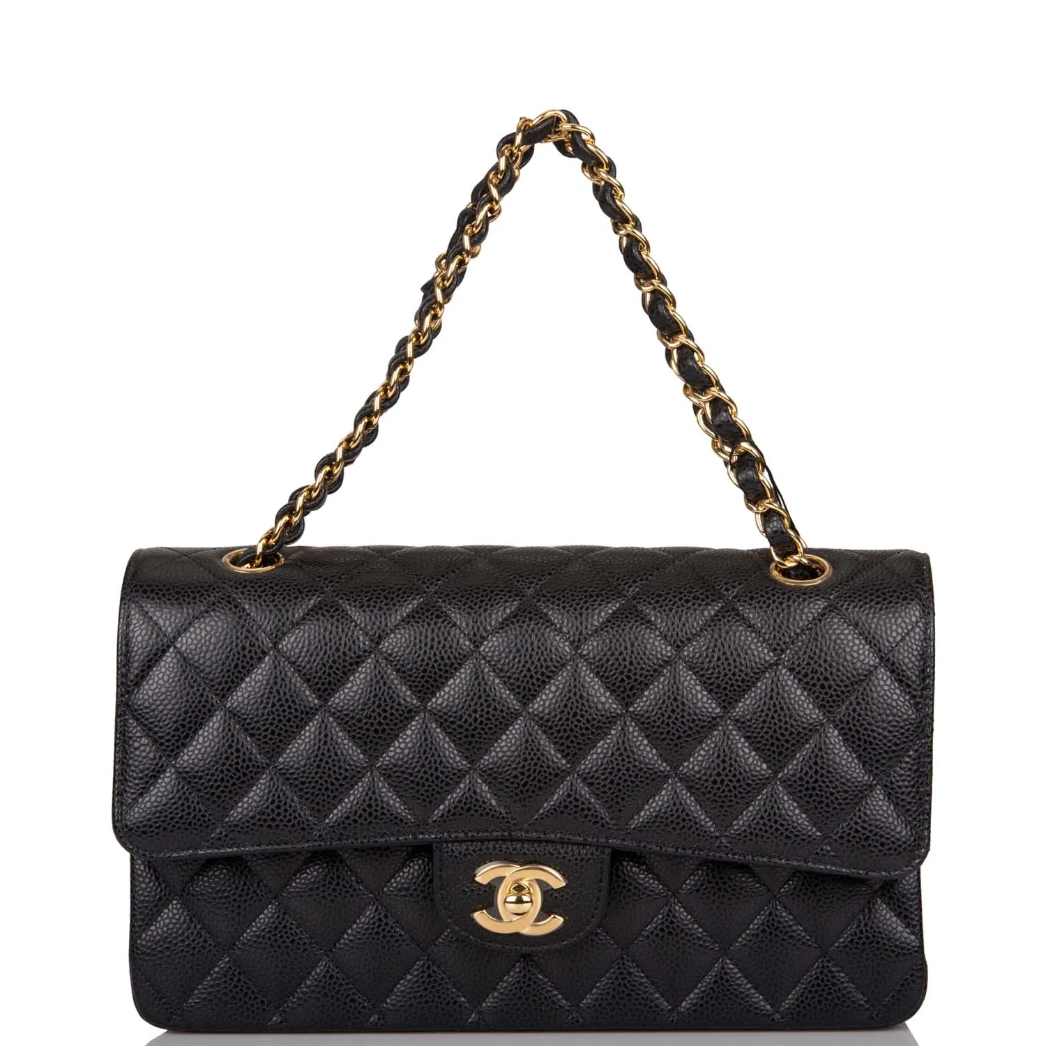 Chanel Black Quilted Caviar Medium Classic Double Flap Bag Gold Hardware