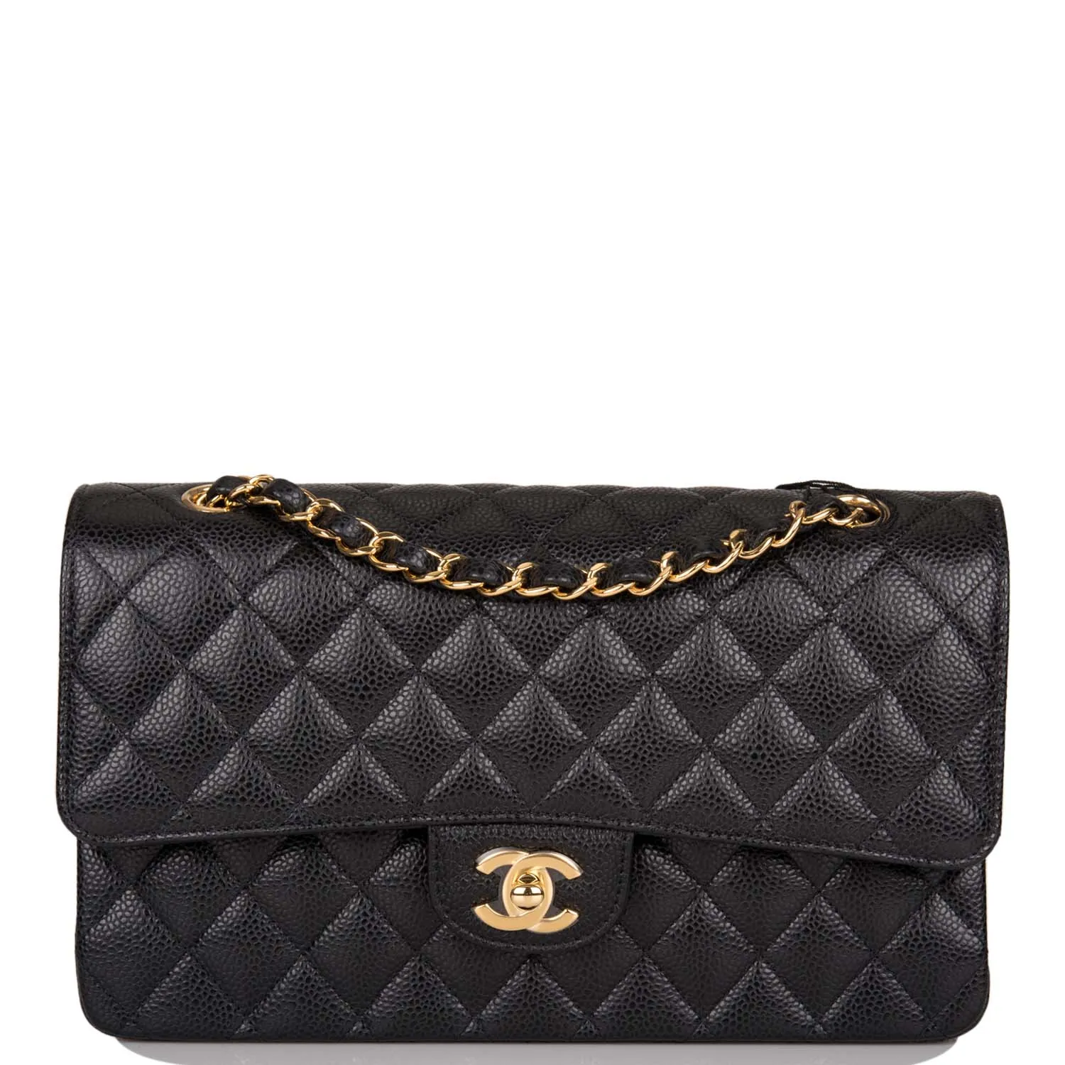 Chanel Black Quilted Caviar Medium Classic Double Flap Bag Gold Hardware