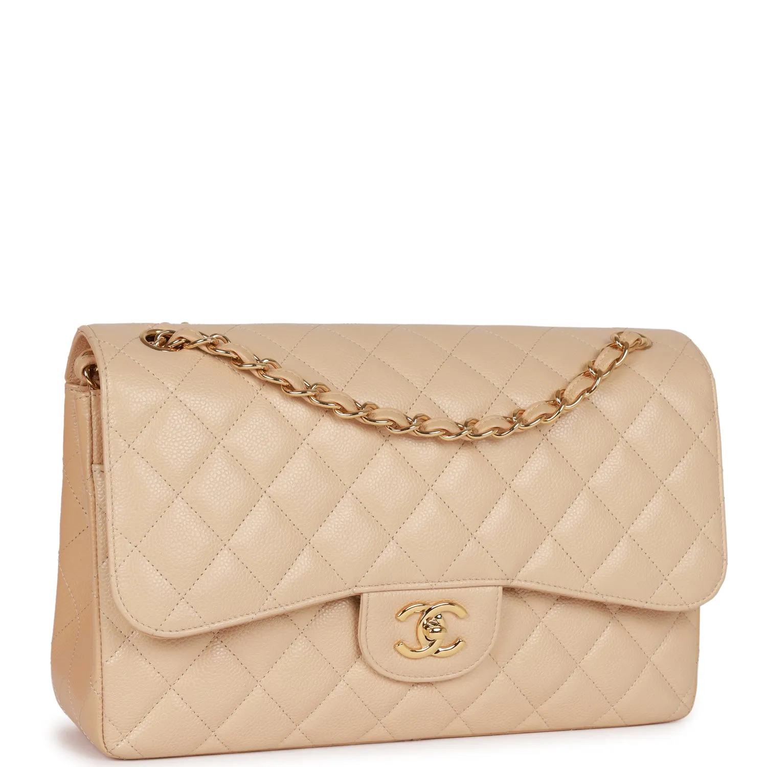 Chanel Jumbo Classic Double Flap Bag Beige Caviar Gold Hardware