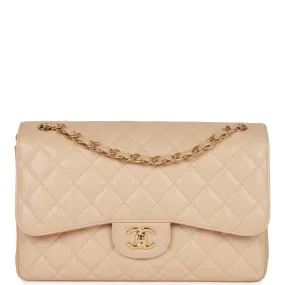 Chanel Jumbo Classic Double Flap Bag Beige Caviar Gold Hardware