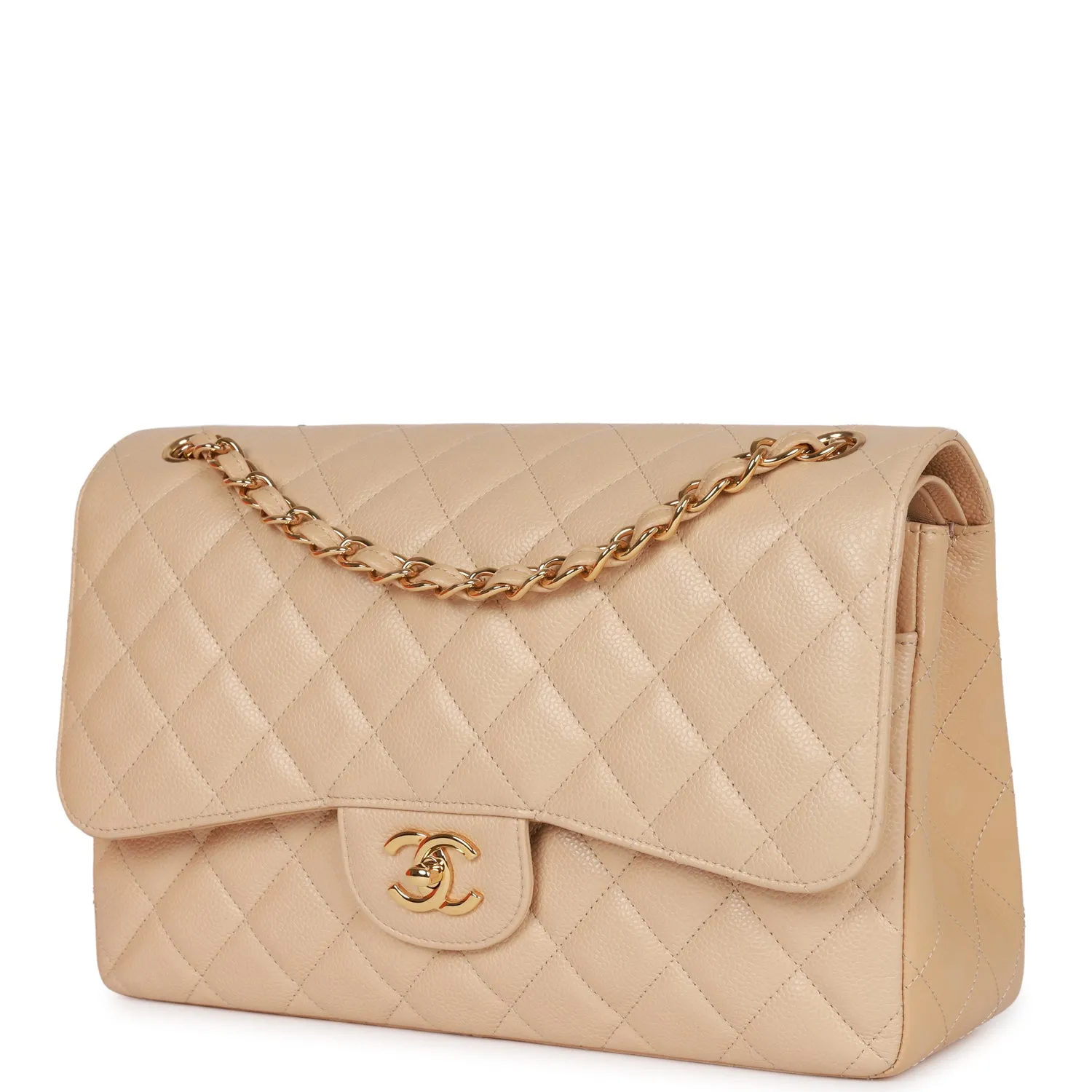 Chanel Jumbo Classic Double Flap Bag Beige Caviar Gold Hardware