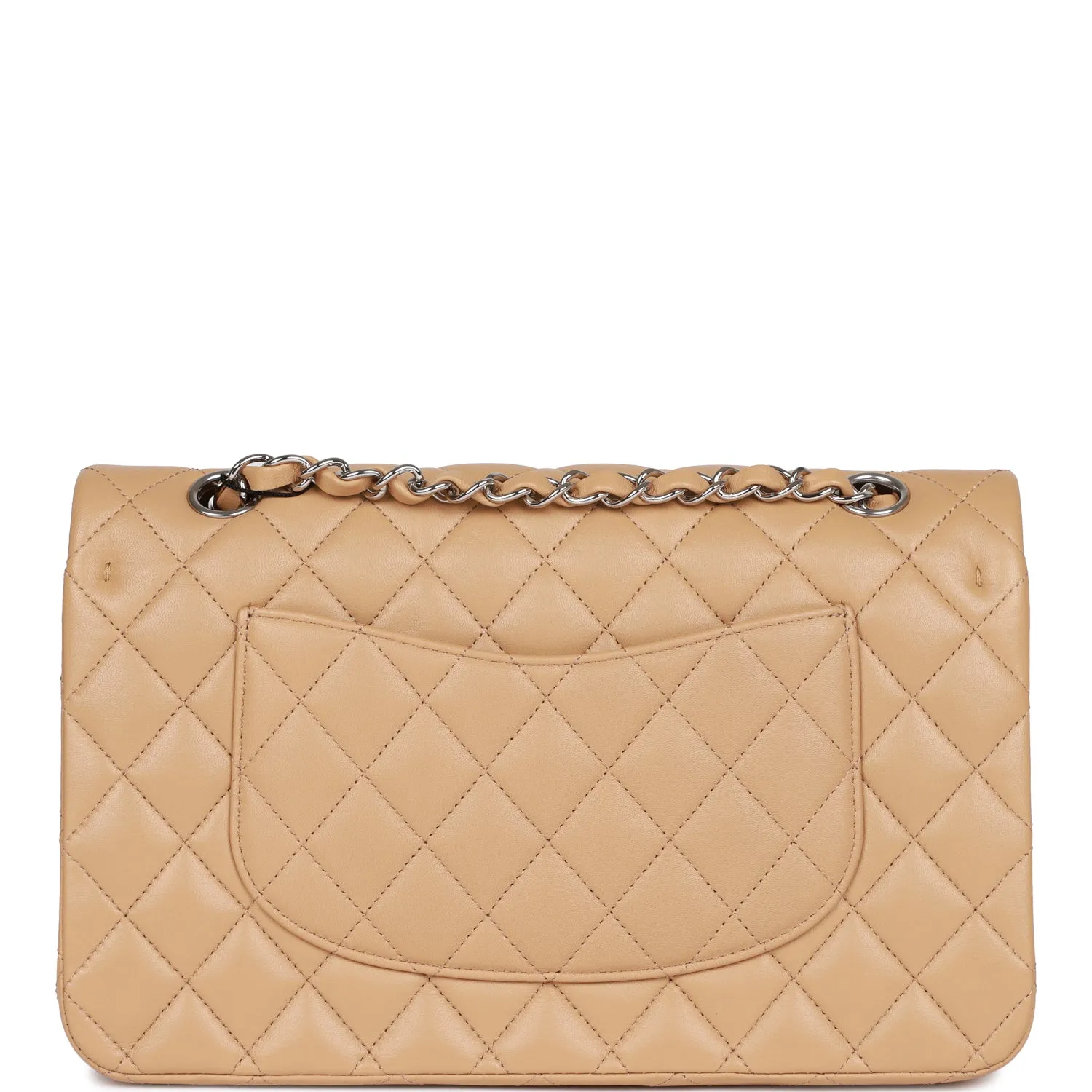 Chanel Medium Classic Double Flap Bag Beige Lambskin Silver Hardware