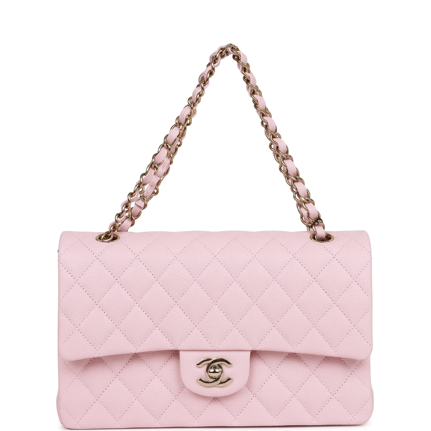 Chanel Medium Classic Double Flap Bag Light Pink Caviar Light Gold Hardware