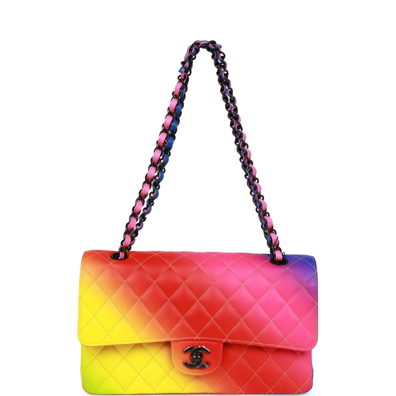 Chanel Medium Classic Double Flap Bag Rainbow Lambskin Black Hardware