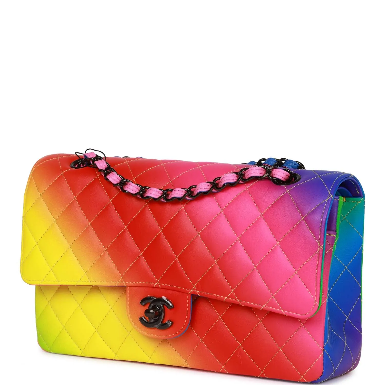 Chanel Medium Classic Double Flap Bag Rainbow Lambskin Black Hardware