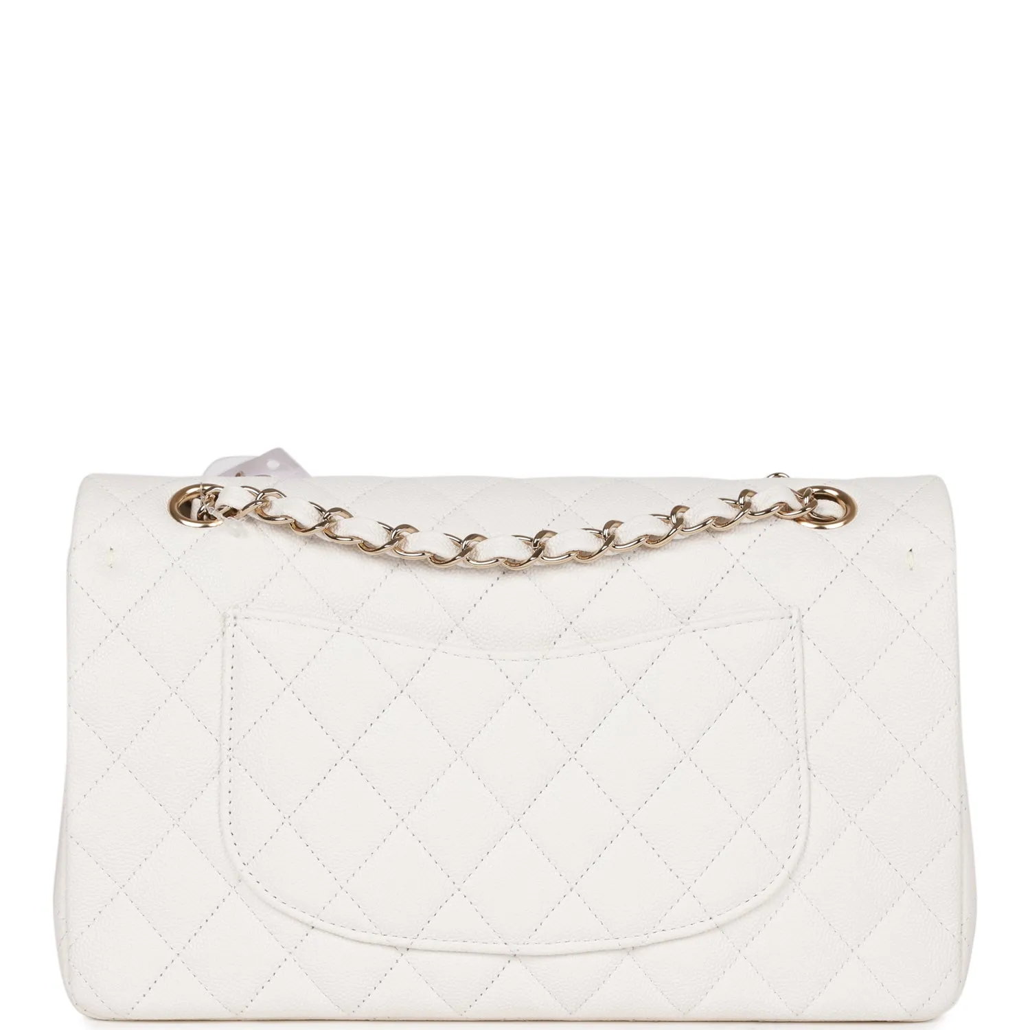 Chanel Medium Classic Double Flap Bag White Caviar Light Gold Hardware