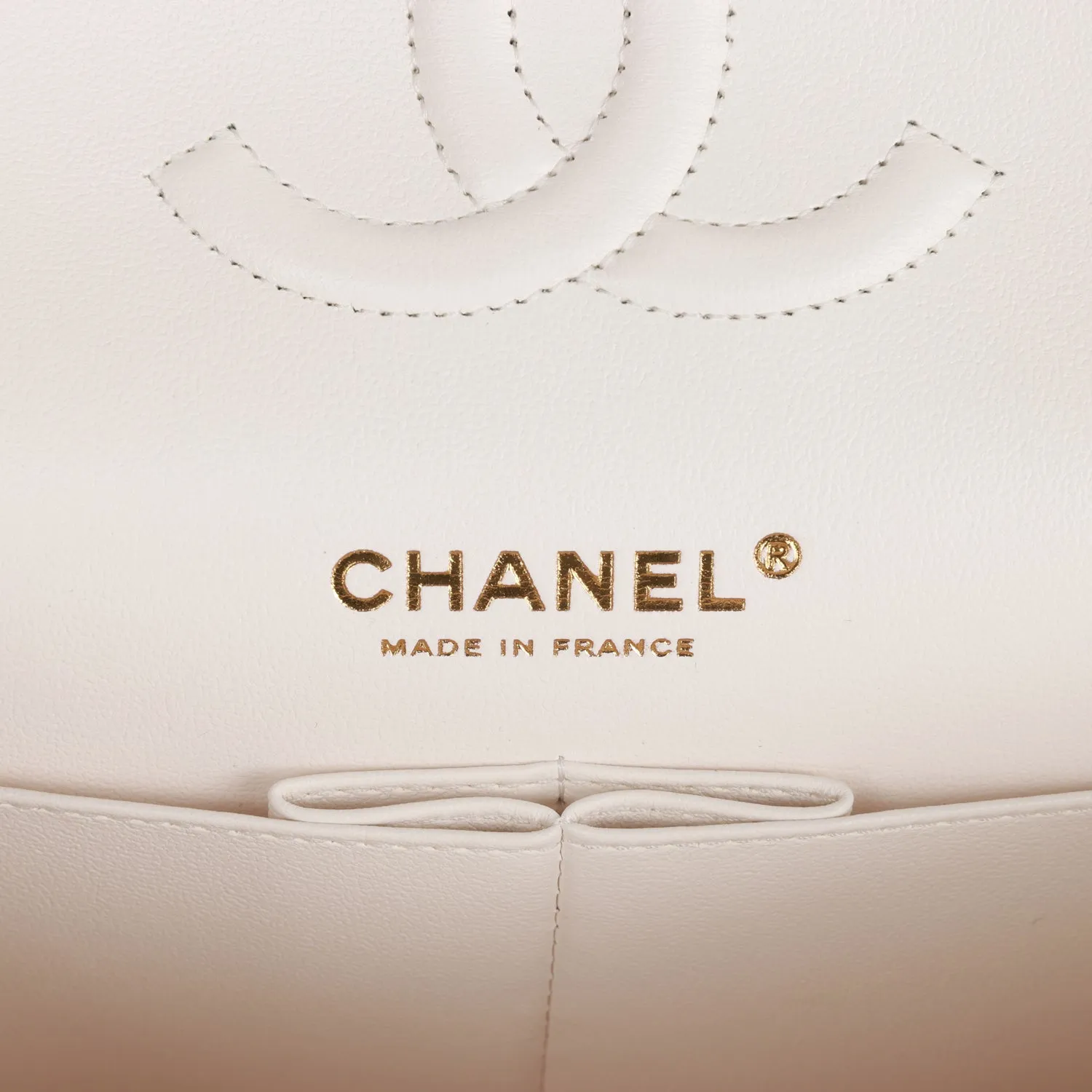 Chanel Medium Classic Double Flap Bag White Caviar Light Gold Hardware