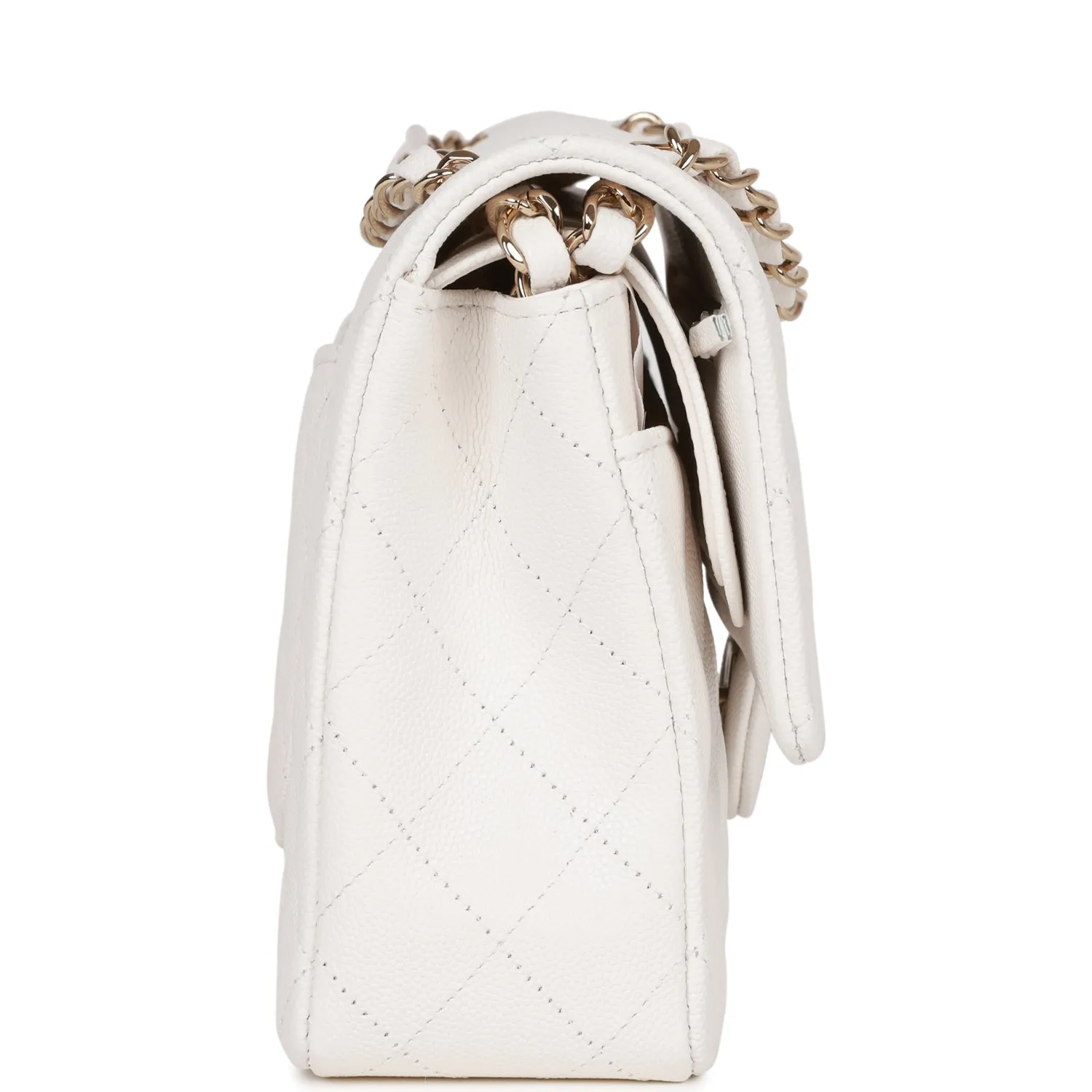 Chanel Medium Classic Double Flap Bag White Caviar Light Gold Hardware