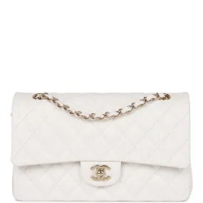 Chanel Medium Classic Double Flap Bag White Caviar Light Gold Hardware