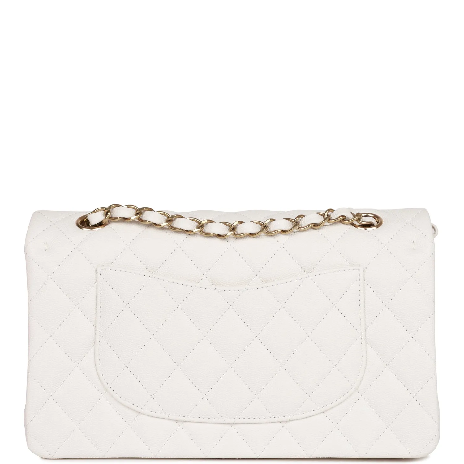 Chanel Medium Classic Double Flap Bag White Quilted Caviar Light Gold Hardware