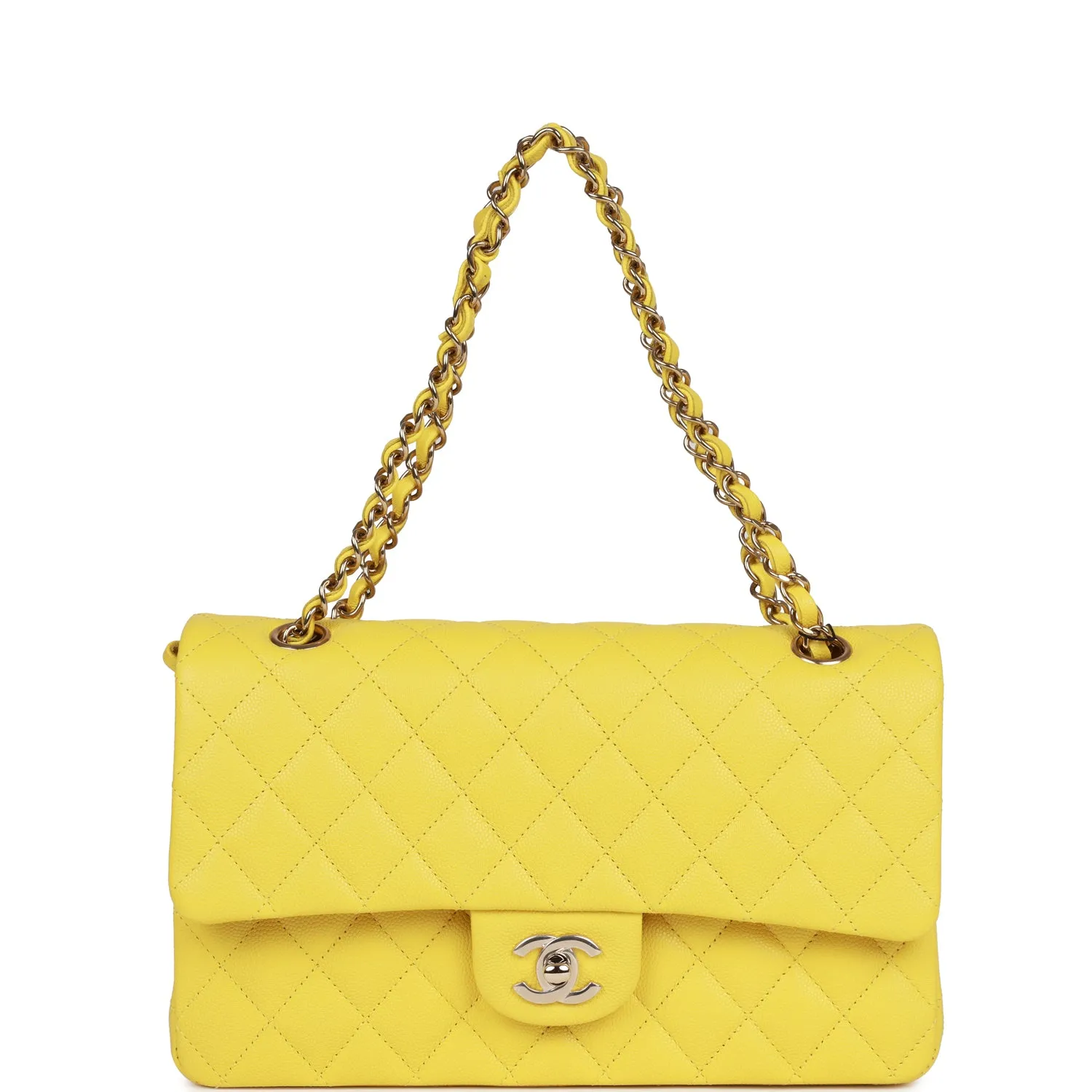 Chanel Medium Classic Double Flap Bag Yellow Caviar Light Gold Hardware