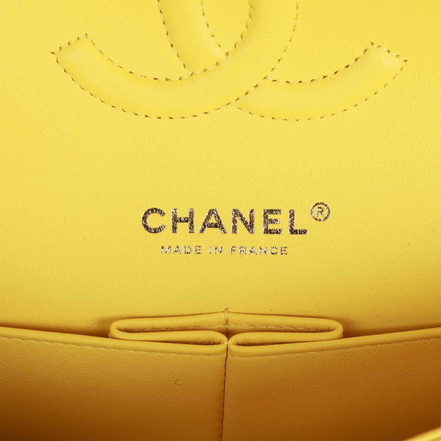 Chanel Medium Classic Double Flap Bag Yellow Caviar Light Gold Hardware