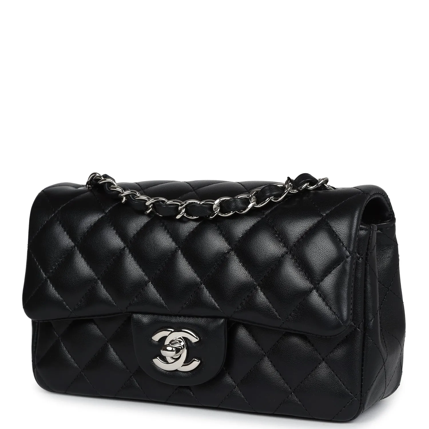 Chanel Mini Classic Rectangular Flap Bag Black Lambskin Silver Hardware