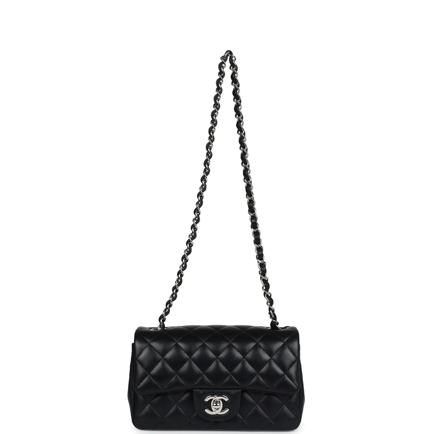 Chanel Mini Classic Rectangular Flap Bag Black Lambskin Silver Hardware