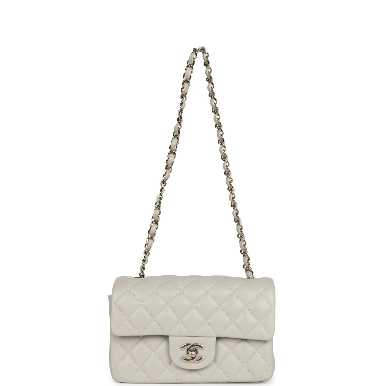 Chanel Mini Classic Rectangular Flap Bag Light Grey Lambskin Light Gold Hardware