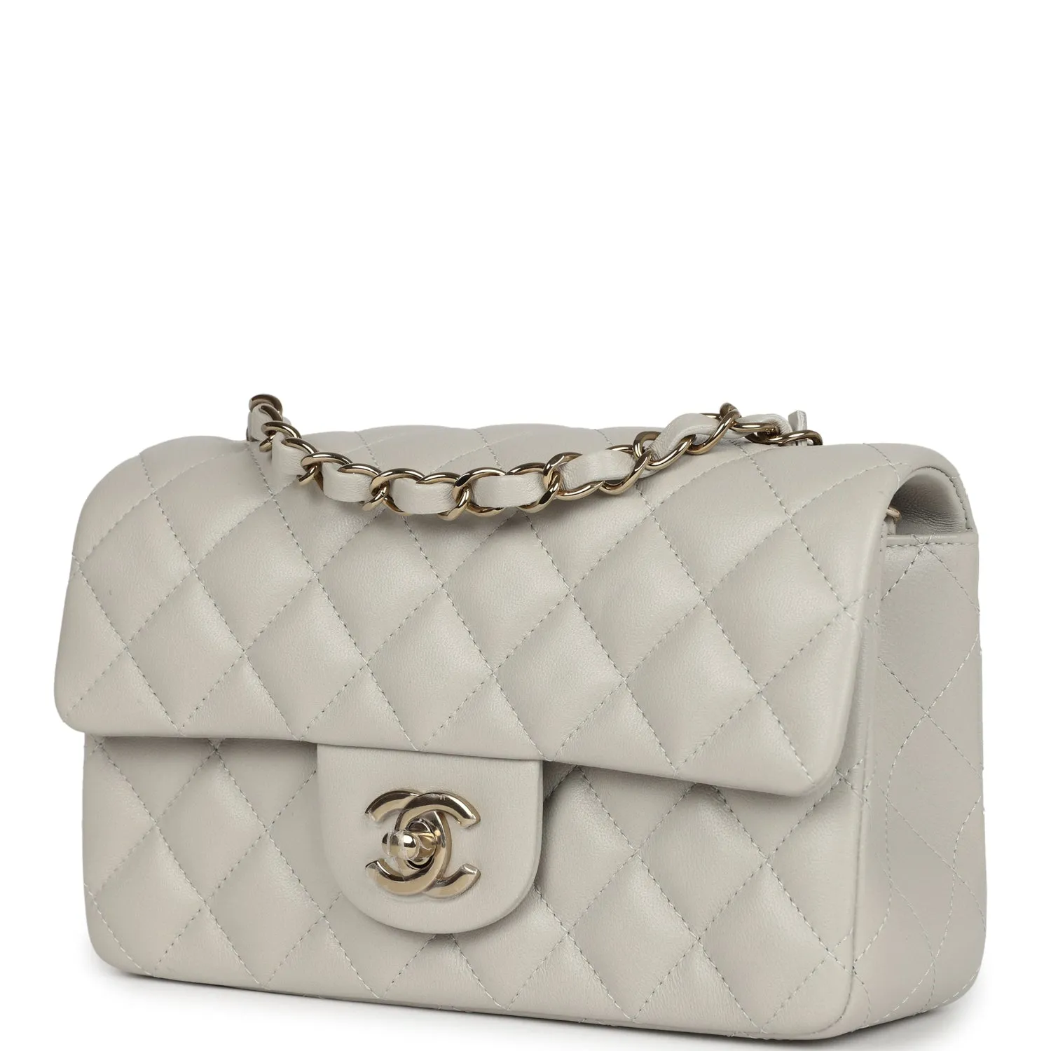 Chanel Mini Classic Rectangular Flap Bag Light Grey Lambskin Light Gold Hardware