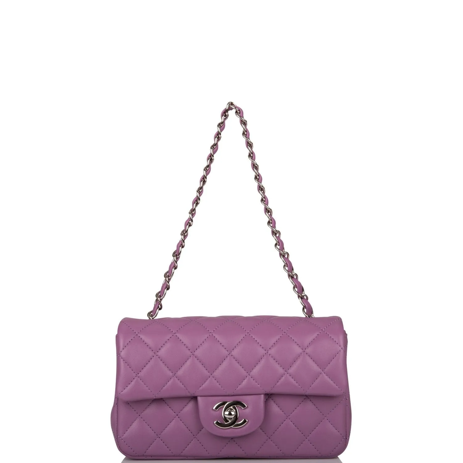 Chanel Mini Rectangular Flap Bag Purple Lambskin Silver Hardware