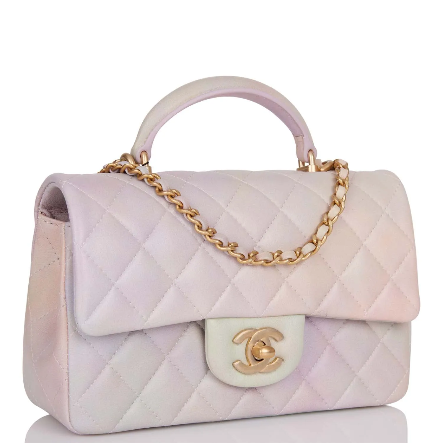 Chanel Mini Rectangular Flap Bag with Top Handle Light Pink Ombre Lambskin Antique Gold Hardware